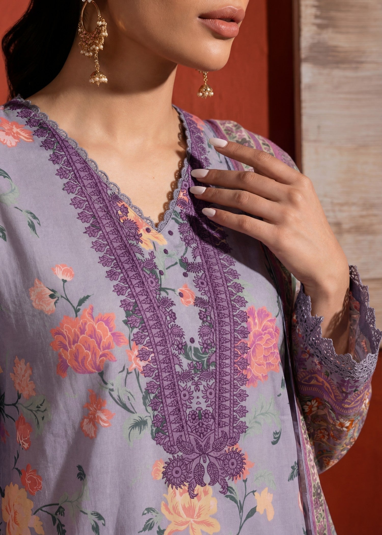 Lawn Kurta Set in Purple mountain majesty