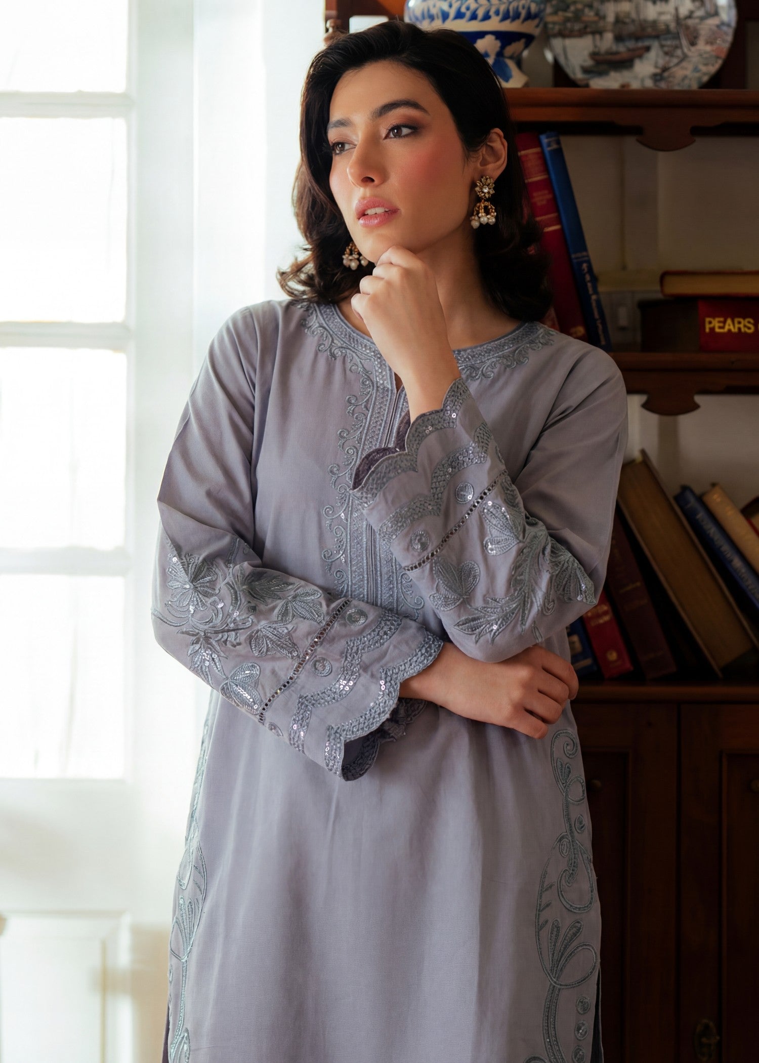 Lawn Kurta Set in Cool grey
