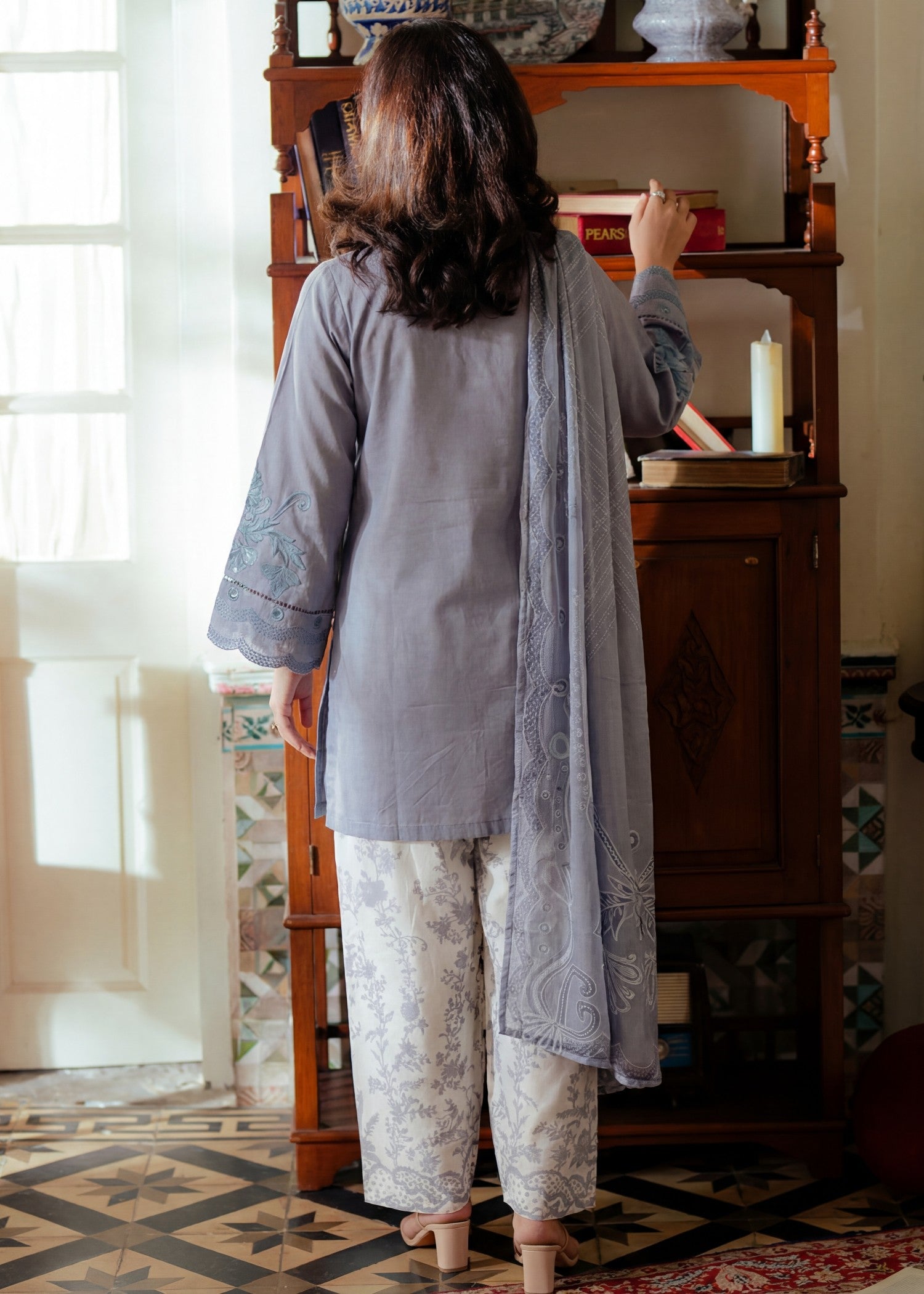 Lawn Kurta Set in Cool grey