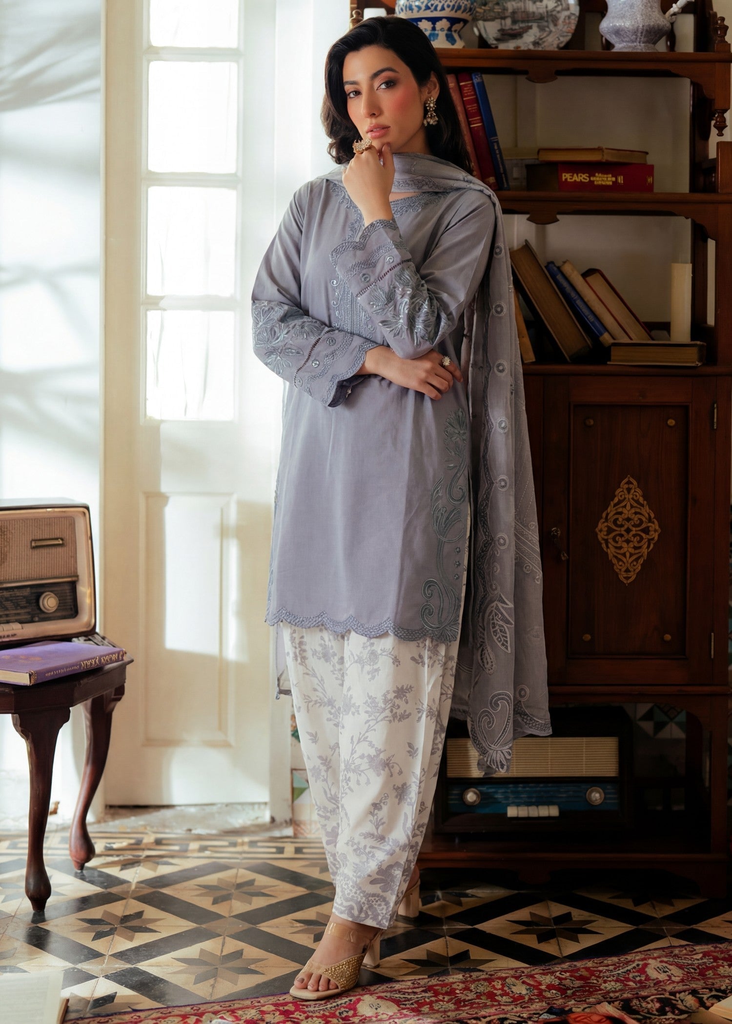 Lawn Kurta Set in Cool grey