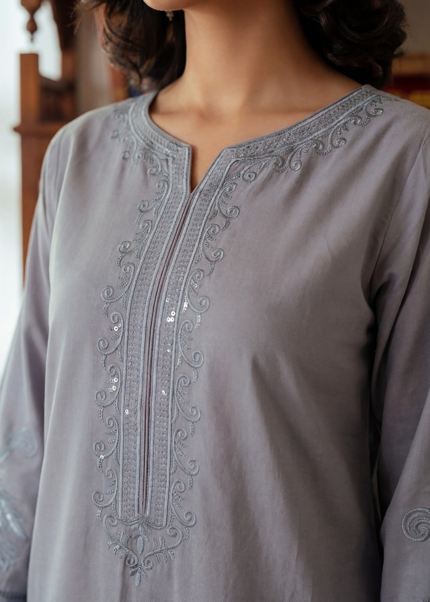 Lawn Kurta Set in Cool grey