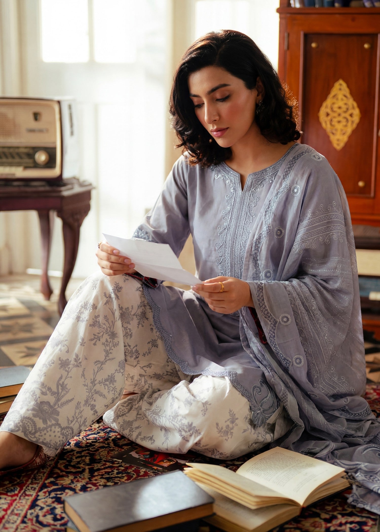 Lawn Kurta Set in Cool grey