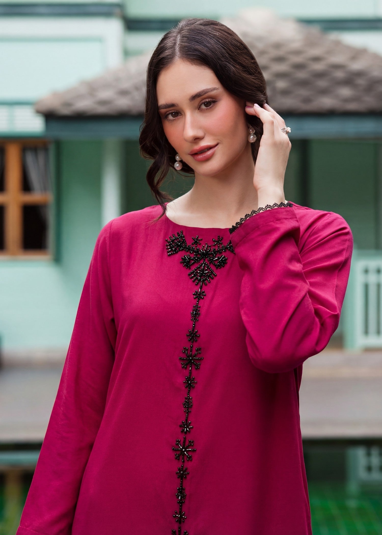 Dhanak Kurta Set in Cardinal red