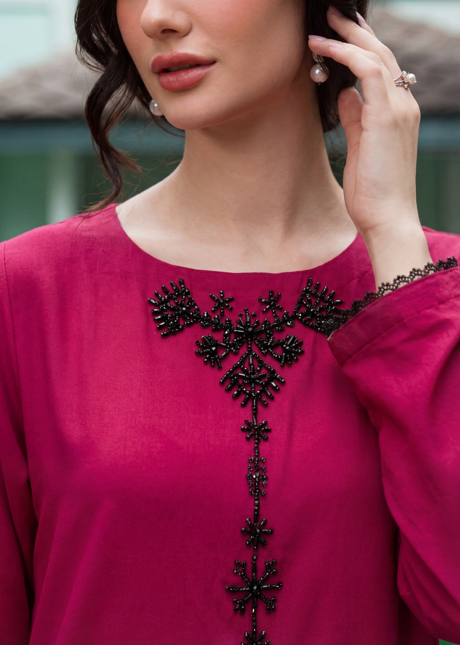 Dhanak Kurta Set in Cardinal red