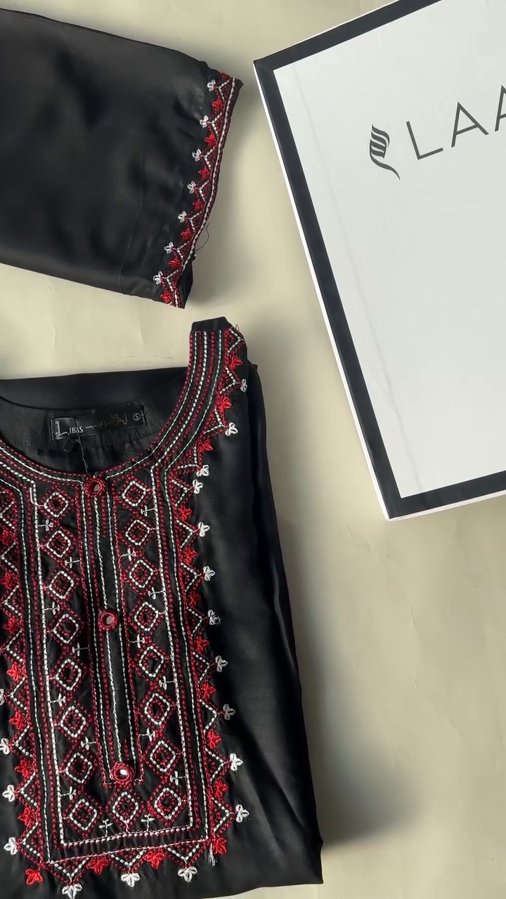 Tehzeeb Libas Midnight Maroon Embroidered Linen 2PC Suit