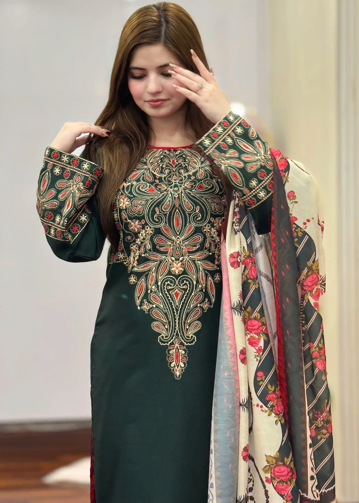 Tehzeeb Libas DINAAR EMBROIDERED 3PC