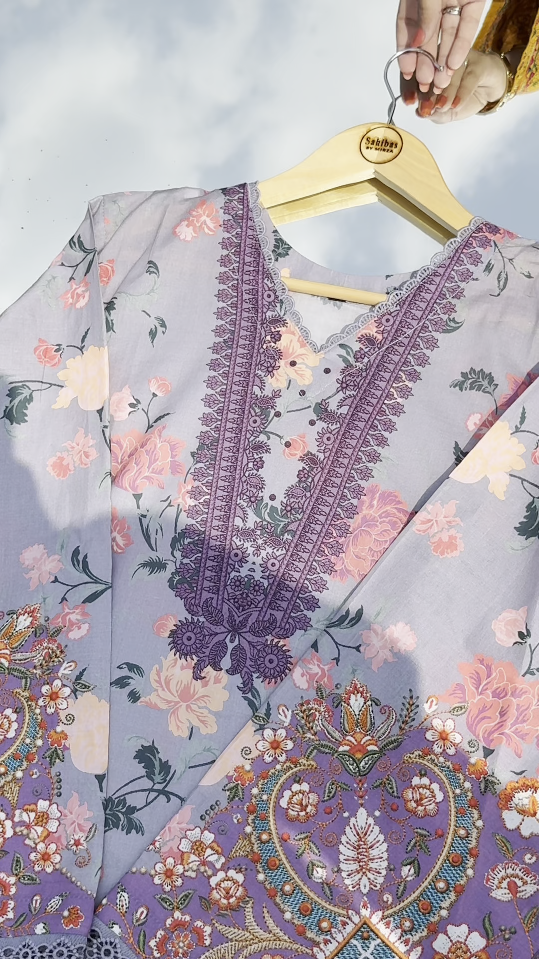 Lawn Kurta Set in Purple mountain majesty