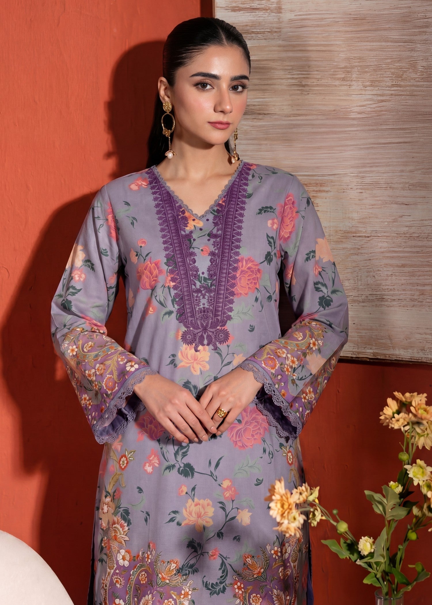 Lawn Kurta Set in Purple mountain majesty