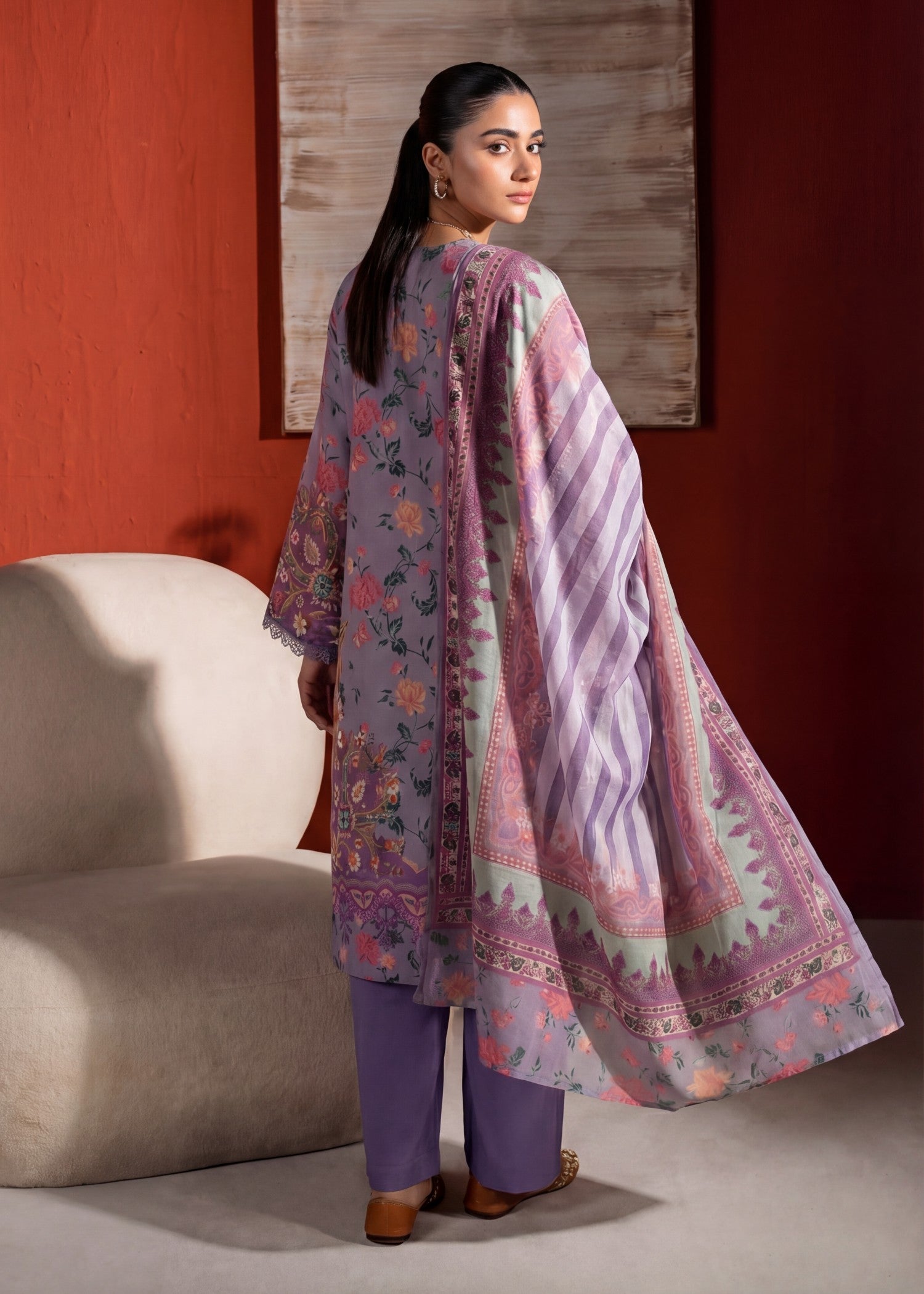 Lawn Kurta Set in Purple mountain majesty