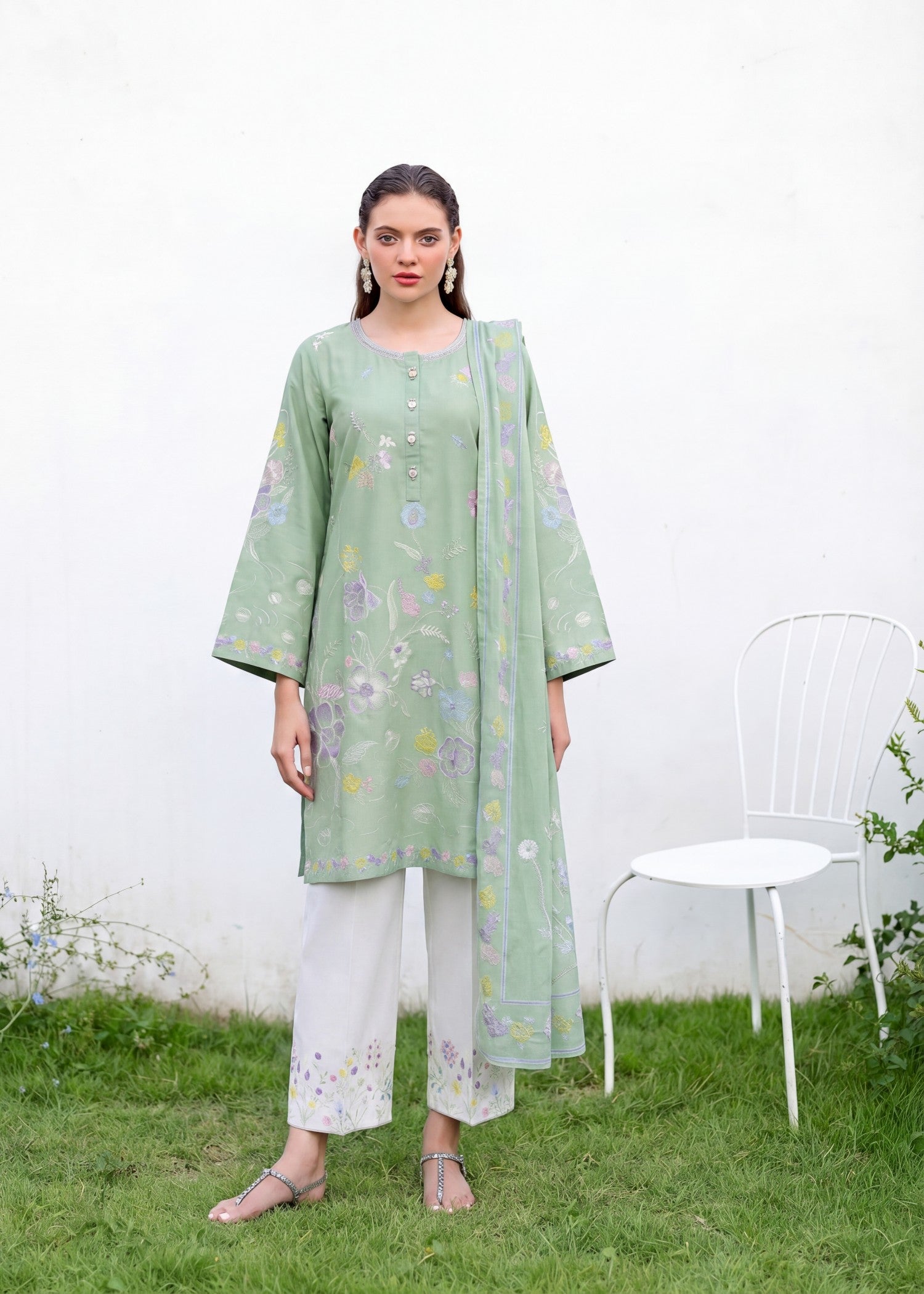 Lawn Kurta Set in Pistachio green