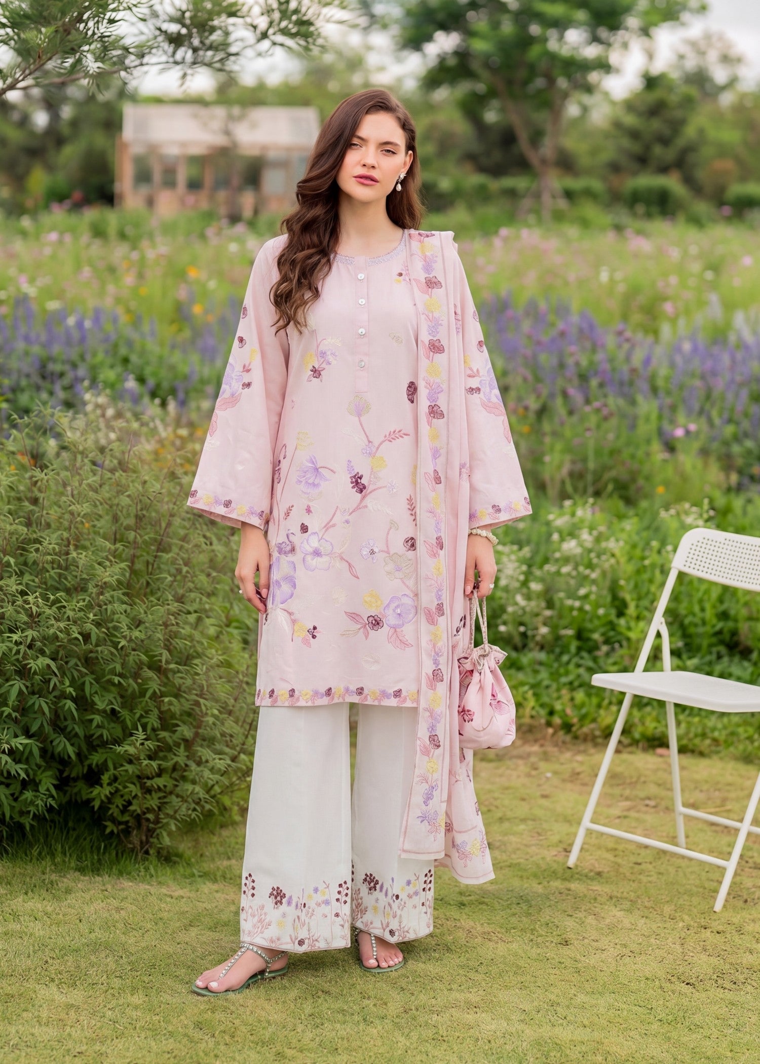 Lawn Kurta Set in Blush pink