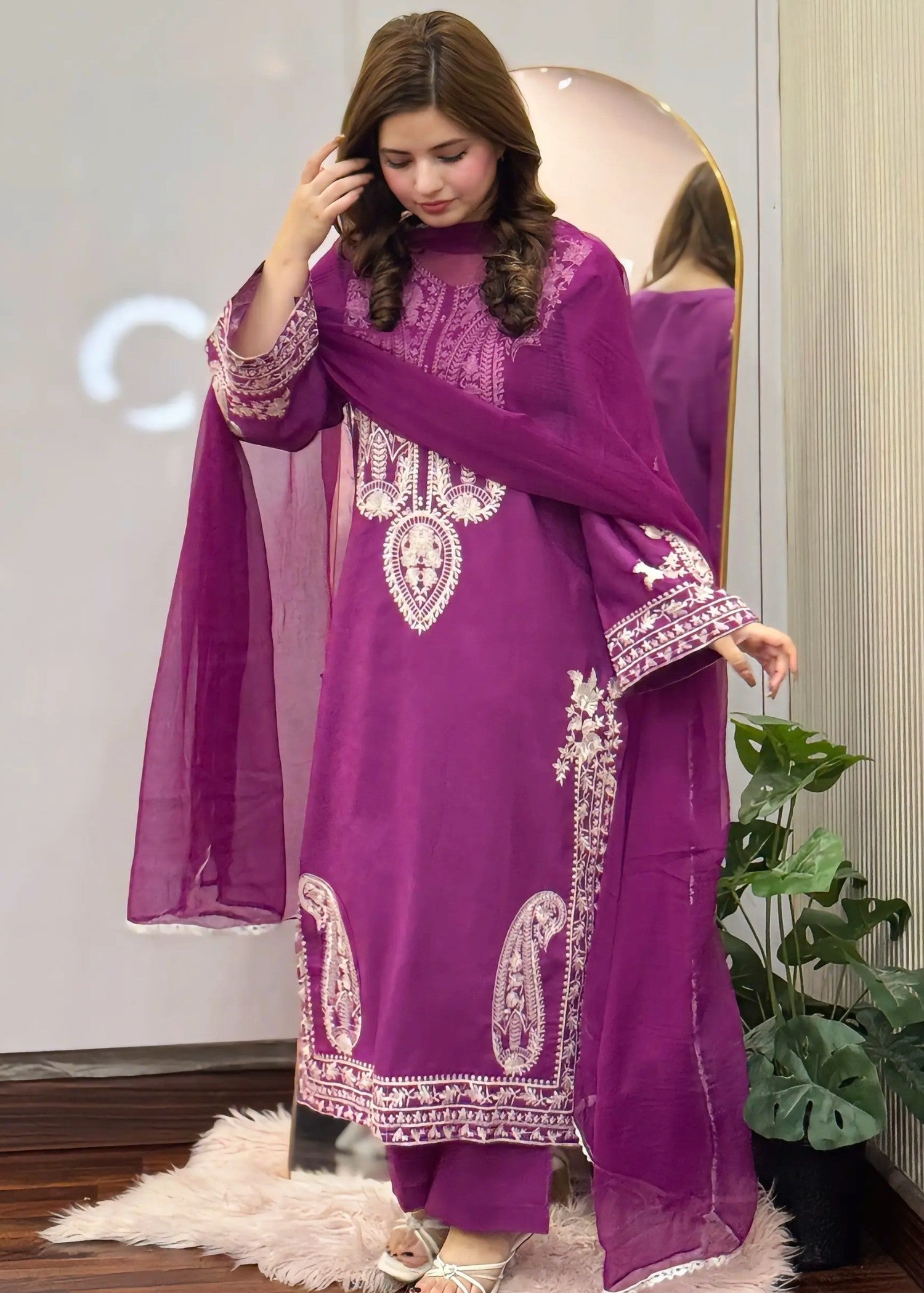 Tehzeeb Libas SAPPHIRE PURPLE EMBROIDERED 3PC
