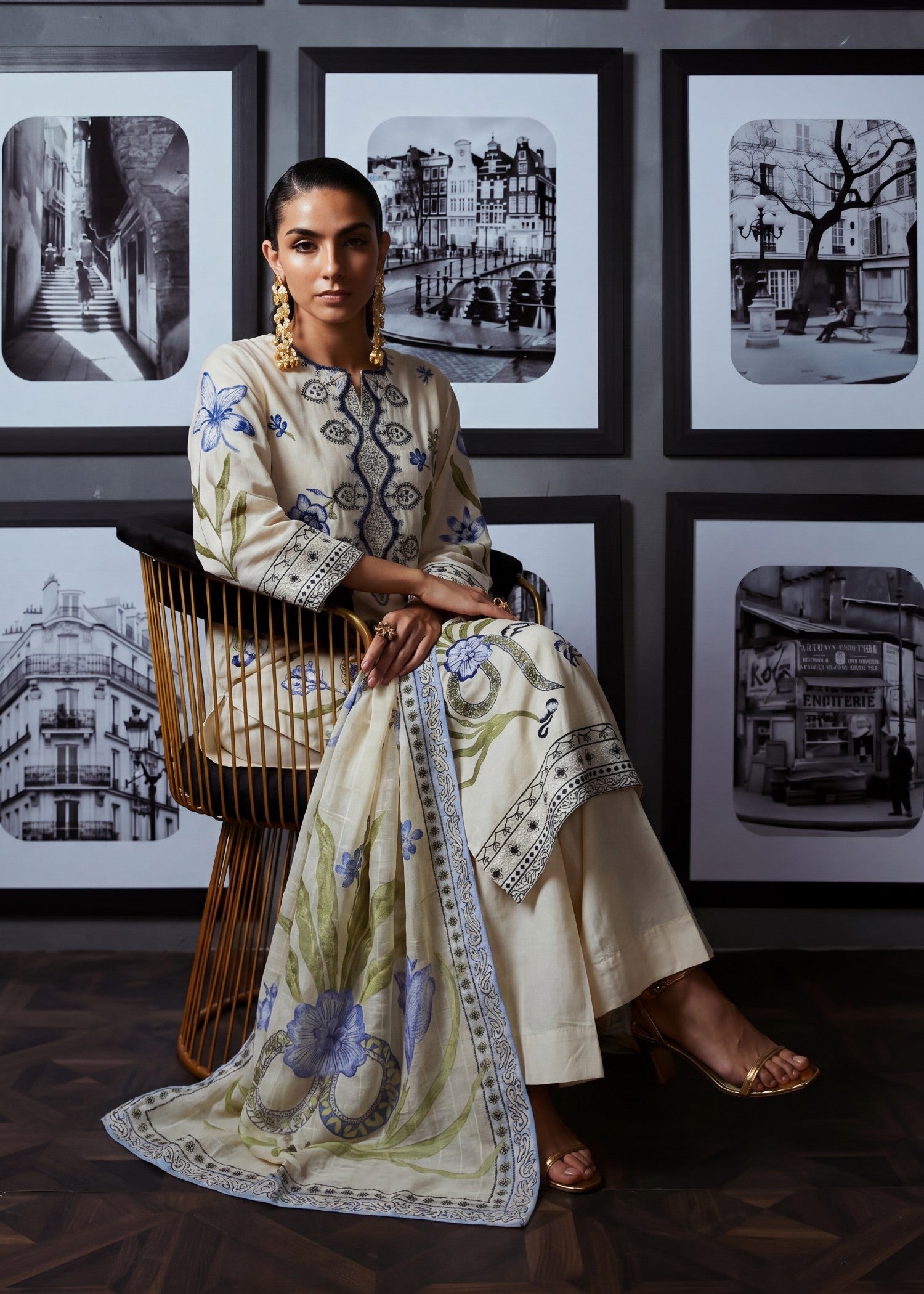 Textured lawn Kurta Set in Ivory