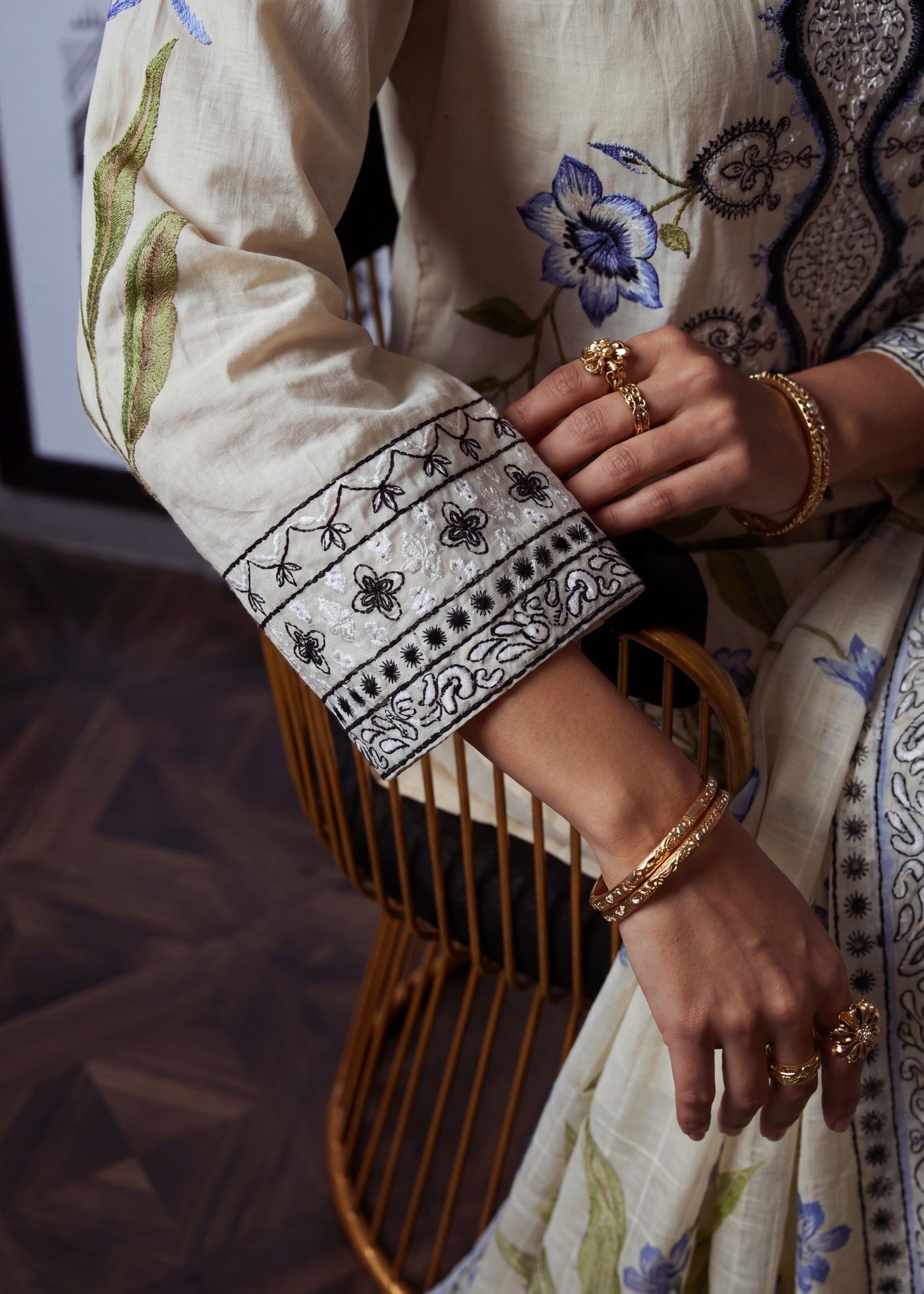 Textured lawn Kurta Set in Ivory