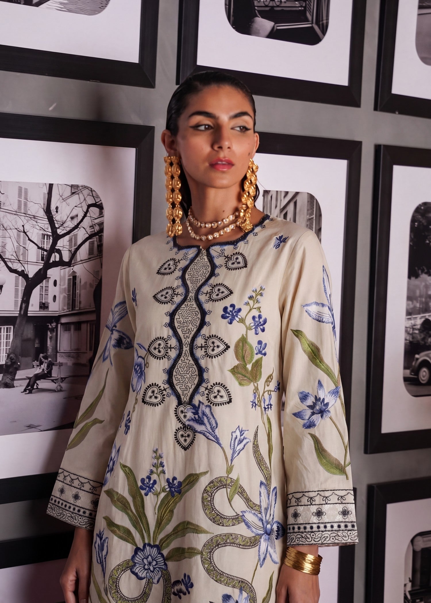 Textured lawn Kurta Set in Ivory