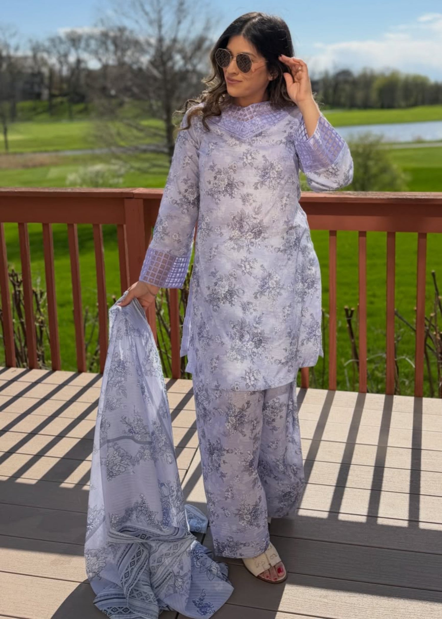 Textured lawn Kurta Set in Mauve