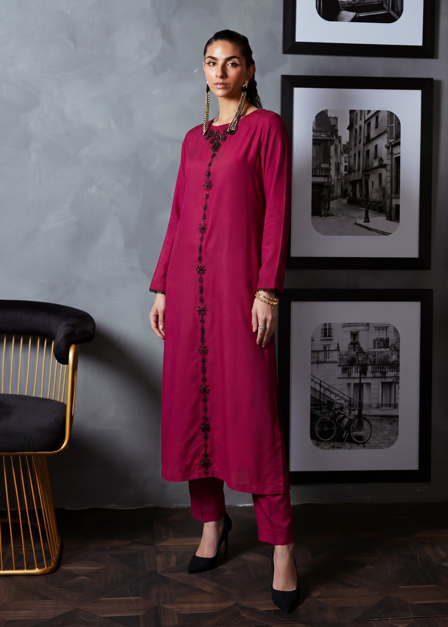 Dhanak Kurta Set in Cardinal red