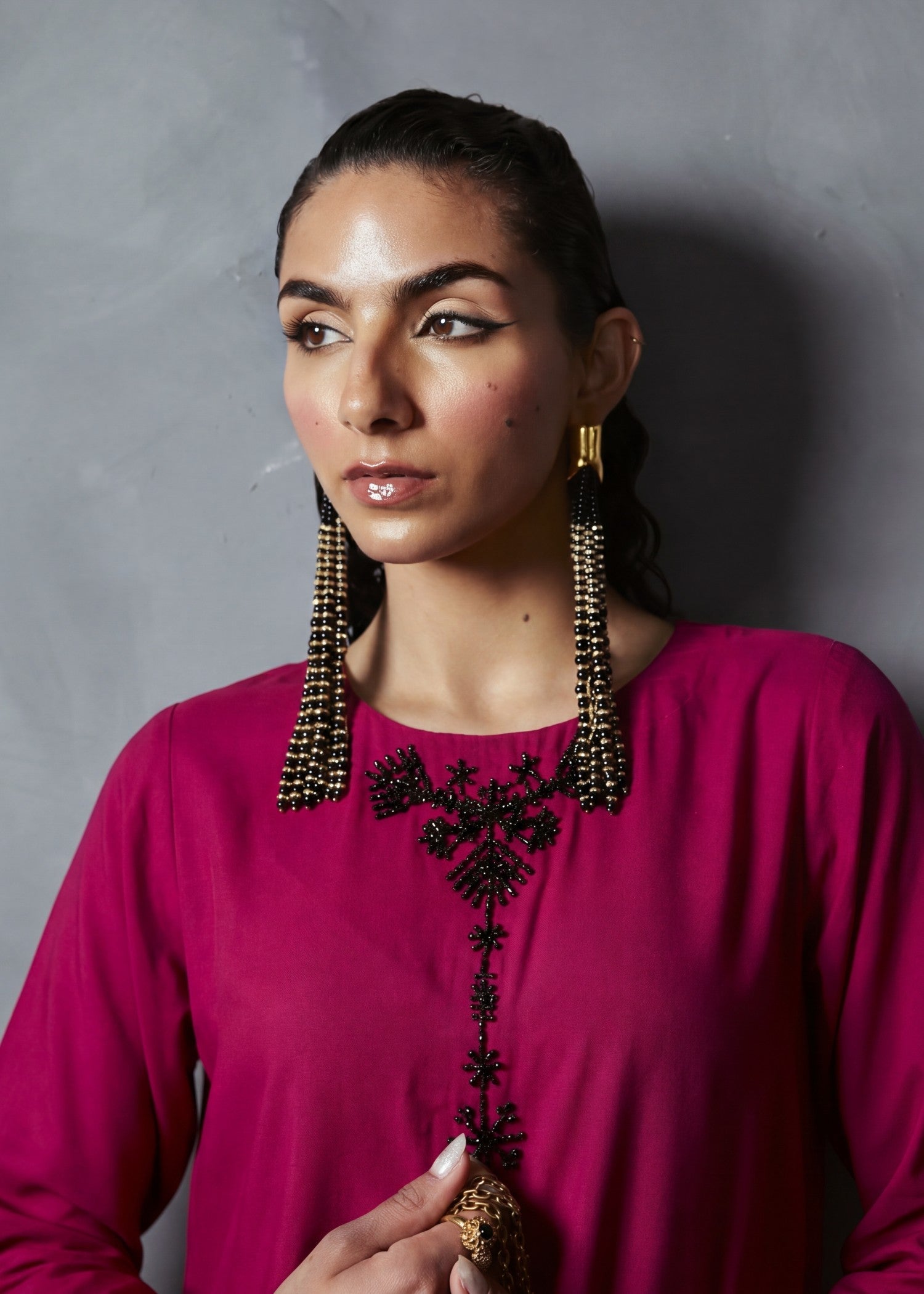 Dhanak Kurta Set in Cardinal red