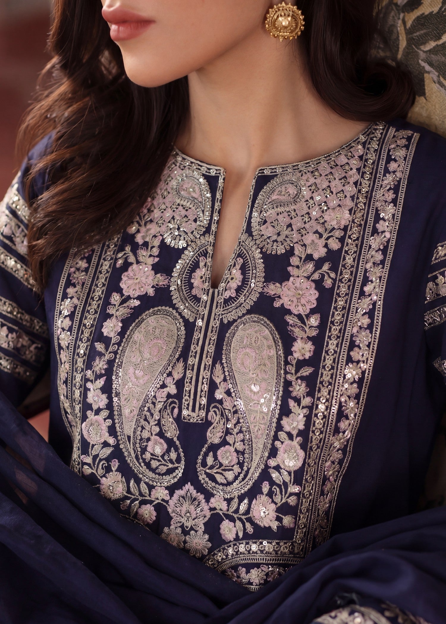 Lawn Kurta Set in Navy blue