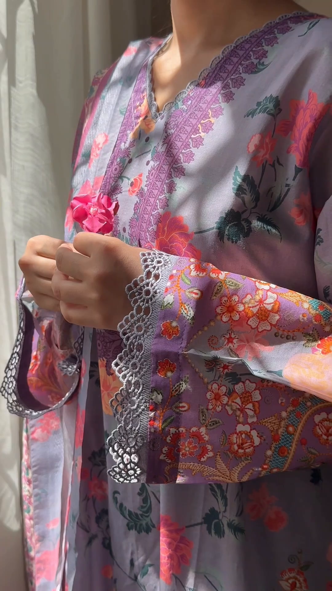 Lawn Kurta Set in Purple mountain majesty