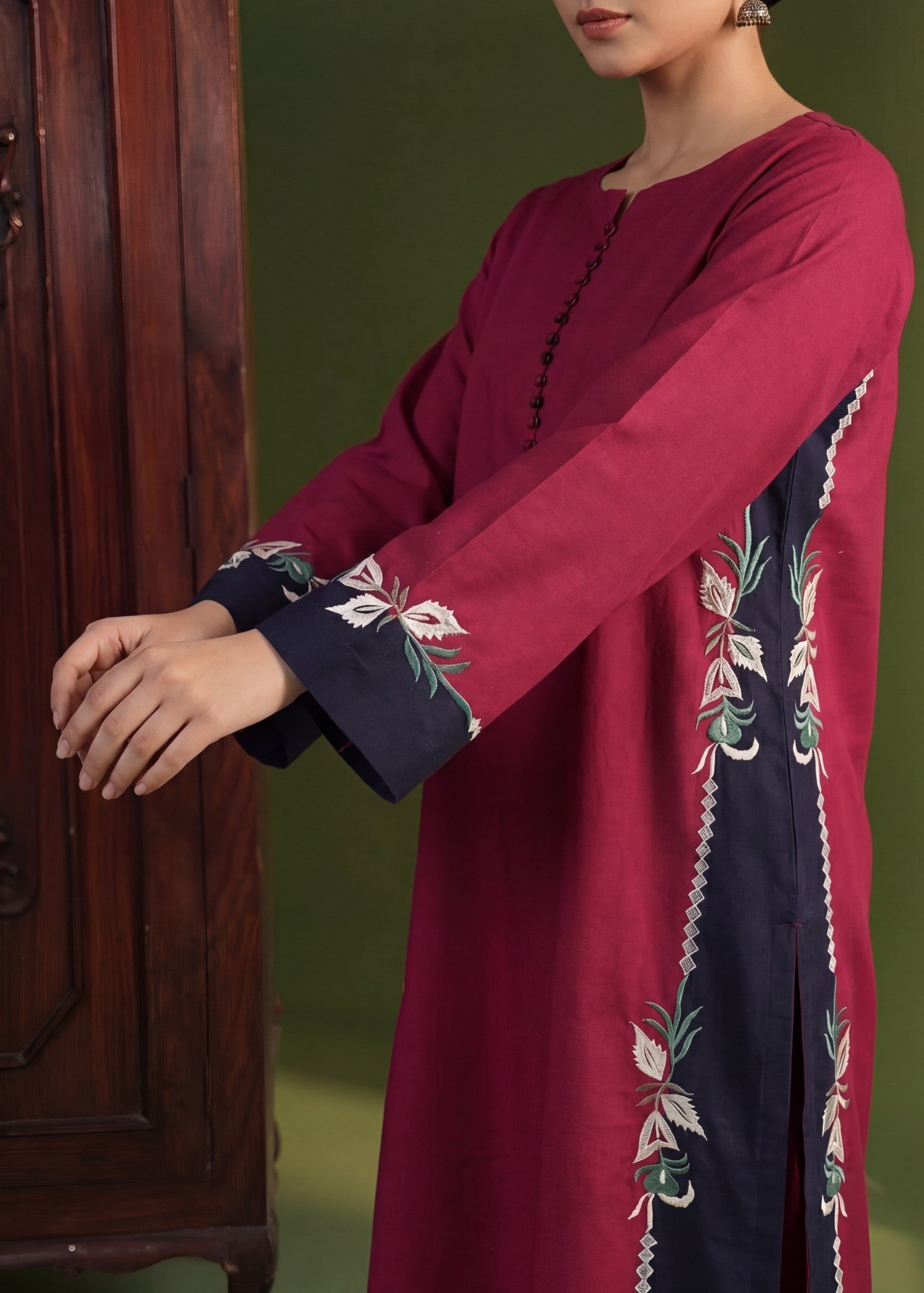 Lawn Kurta Set in Rose red