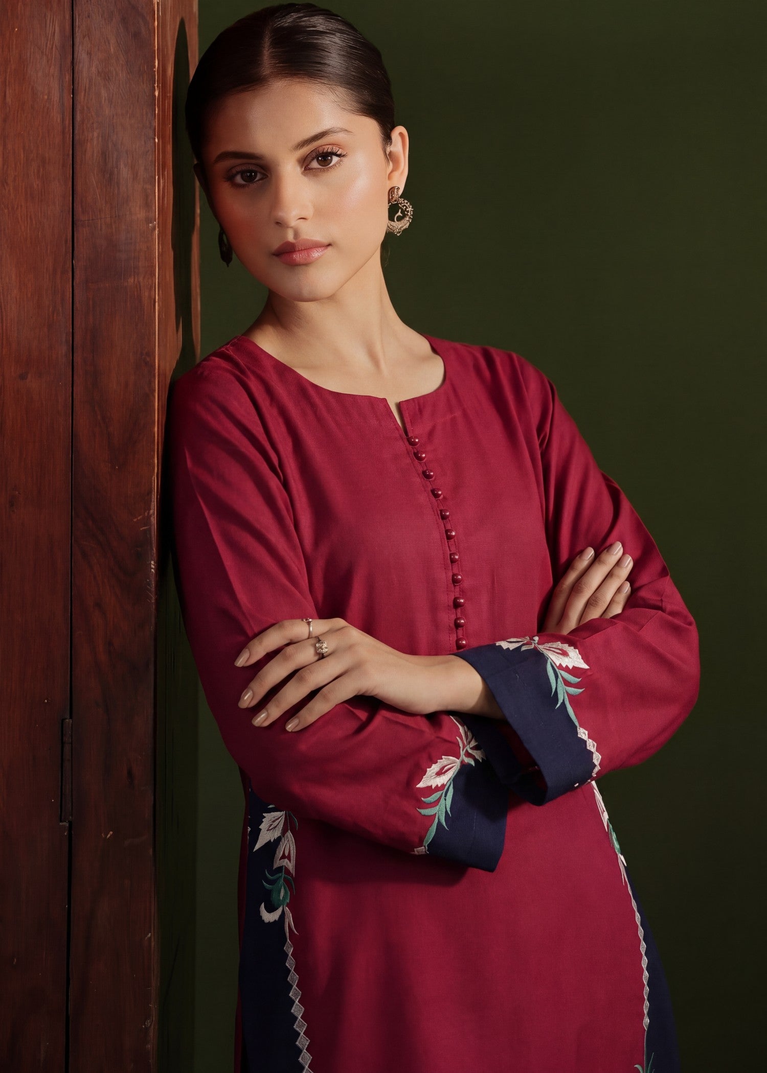 Lawn Kurta Set in Rose red