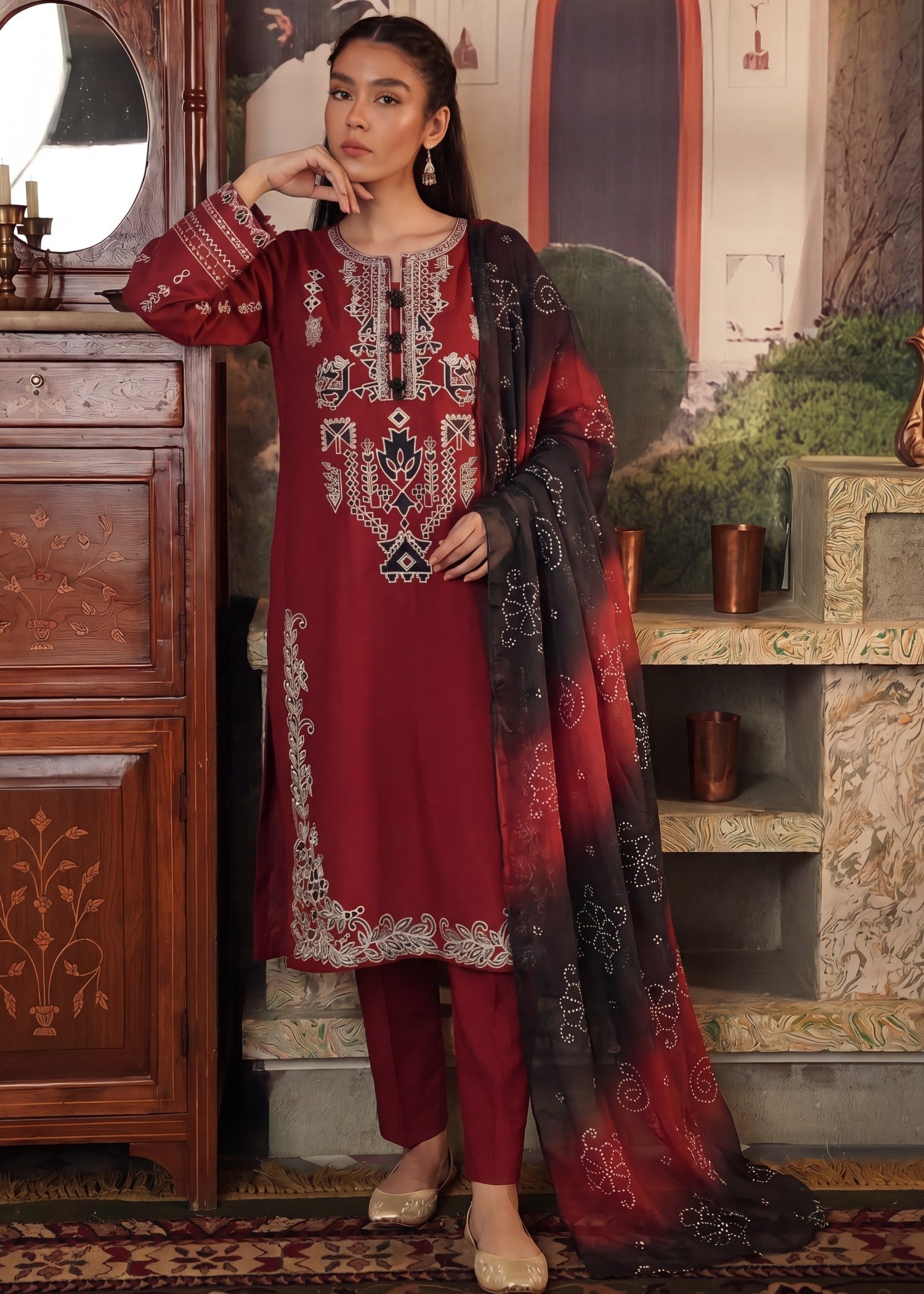 Sahibas By Mirza Crowne Maroon
