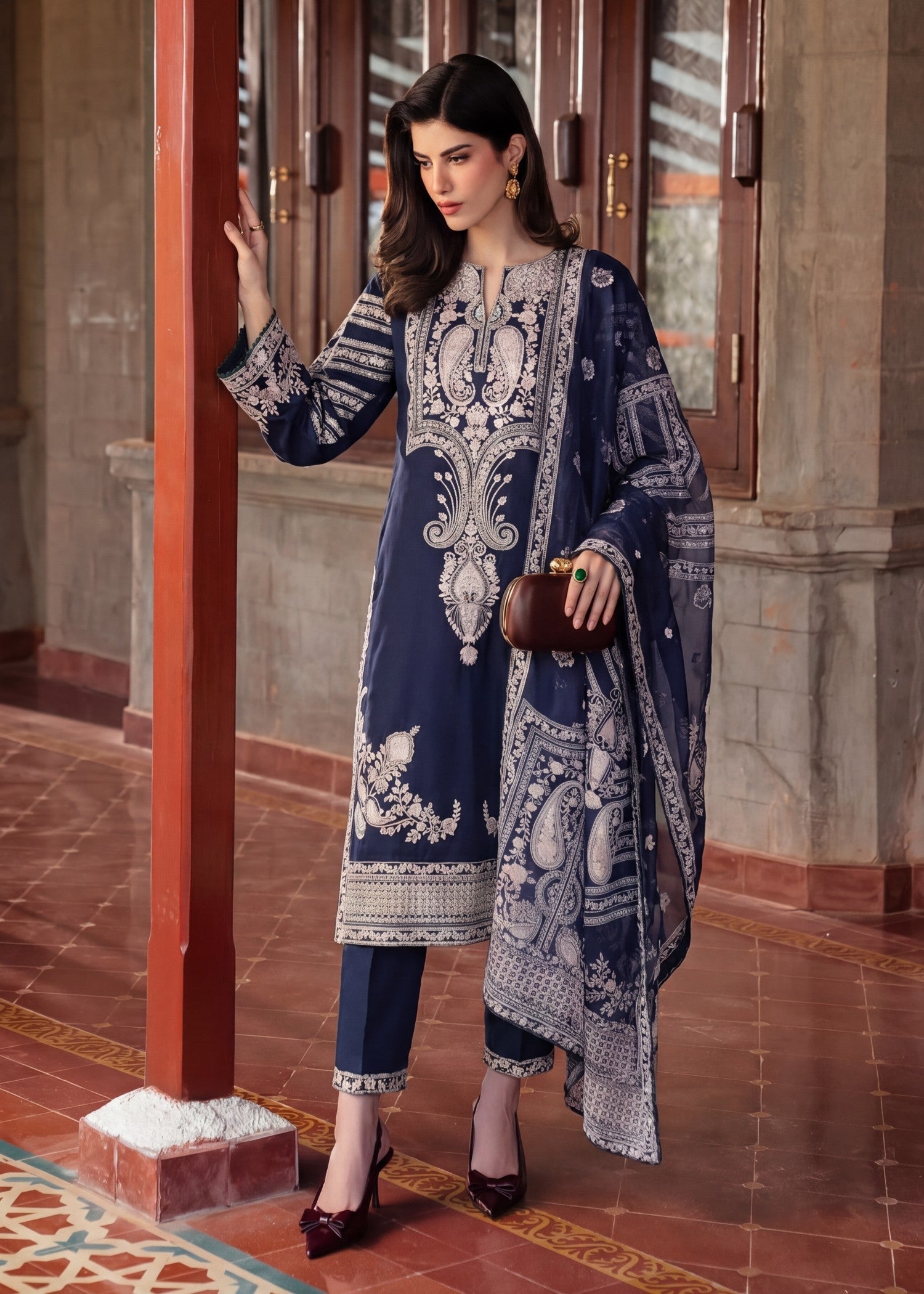 Lawn Kurta Set in Navy blue