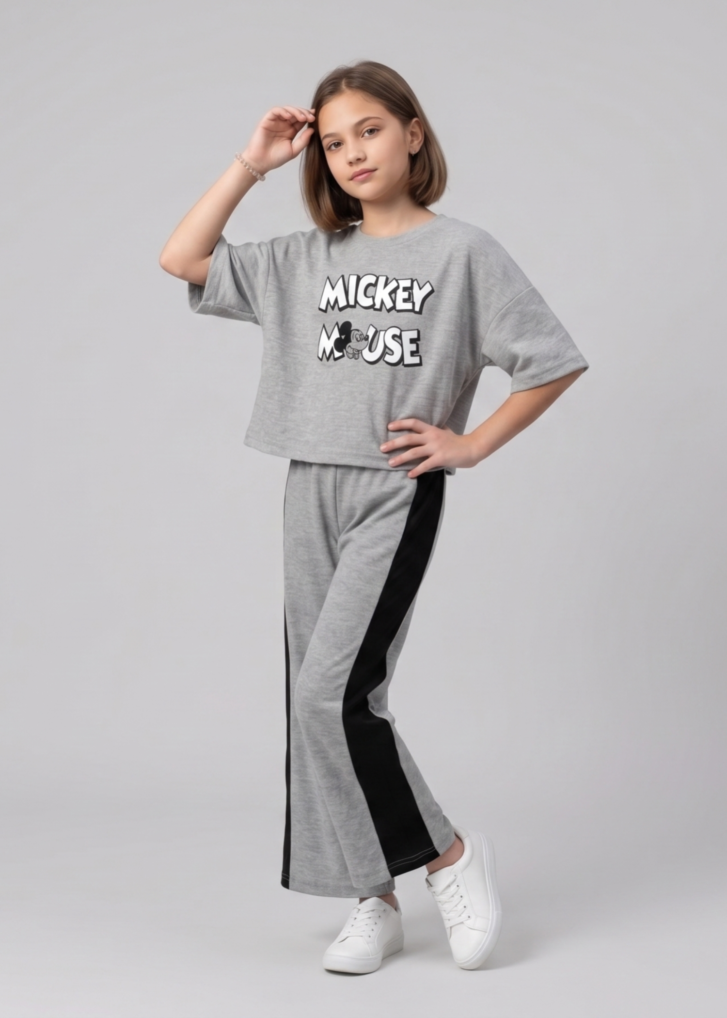 GIRLS-CASUAL-GREY-MICKEY-MOUSE-LOUNGE-SET-WITH-SIDE-STRIPE-TROUSERS