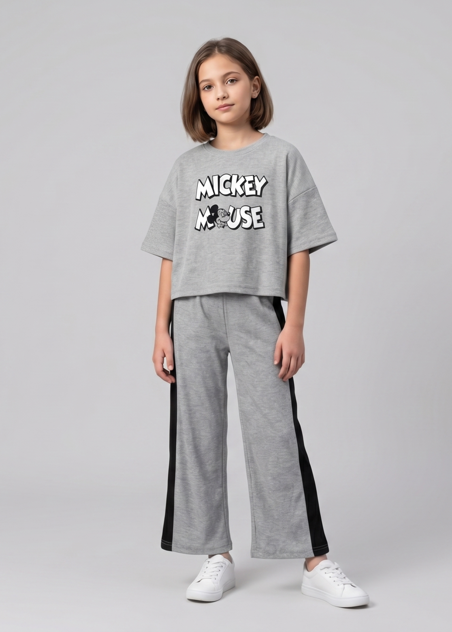 GIRLS-CASUAL-GREY-MICKEY-MOUSE-LOUNGE-SET-WITH-SIDE-STRIPE-TROUSERS