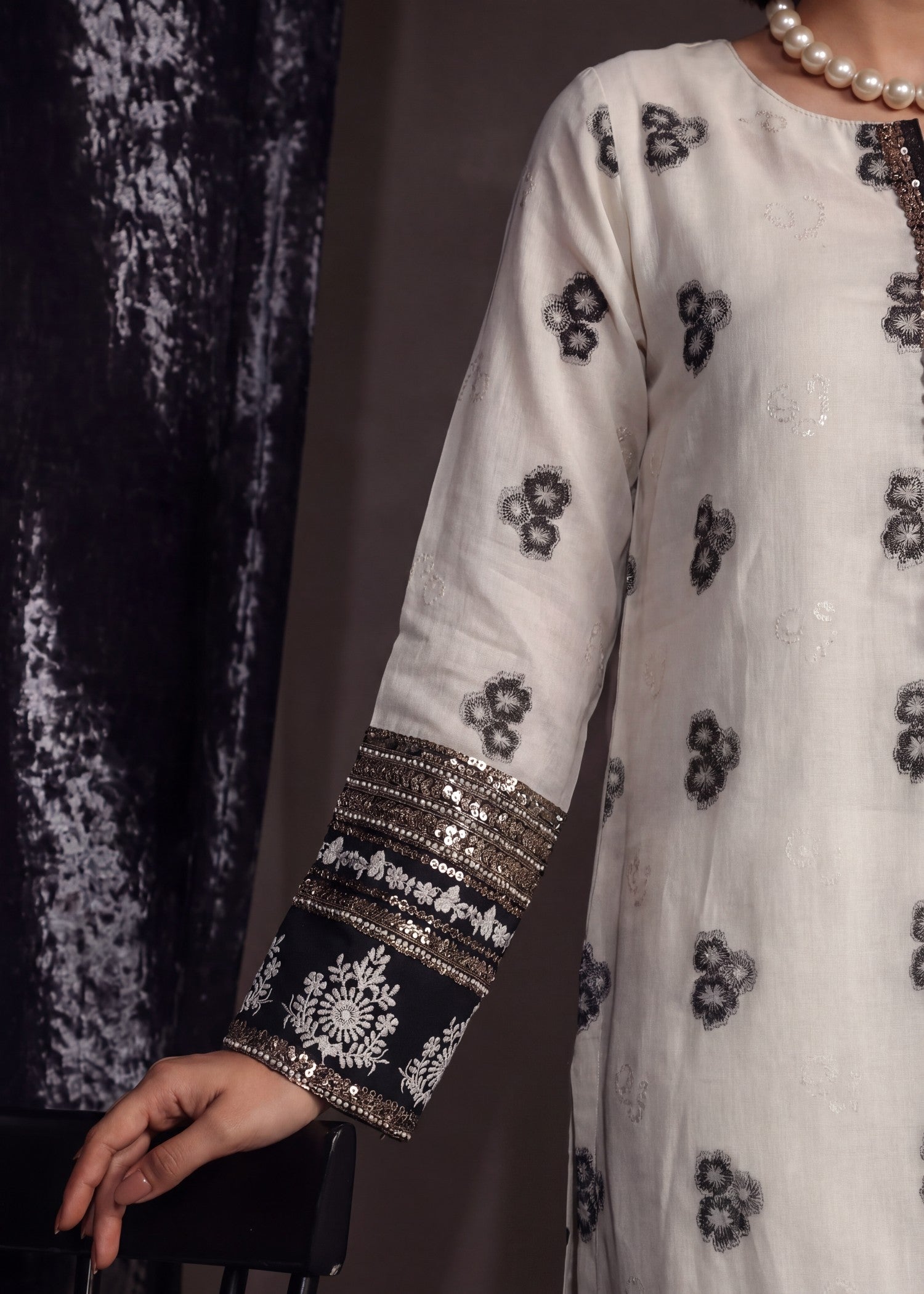 Jacquard Kurta Set in White