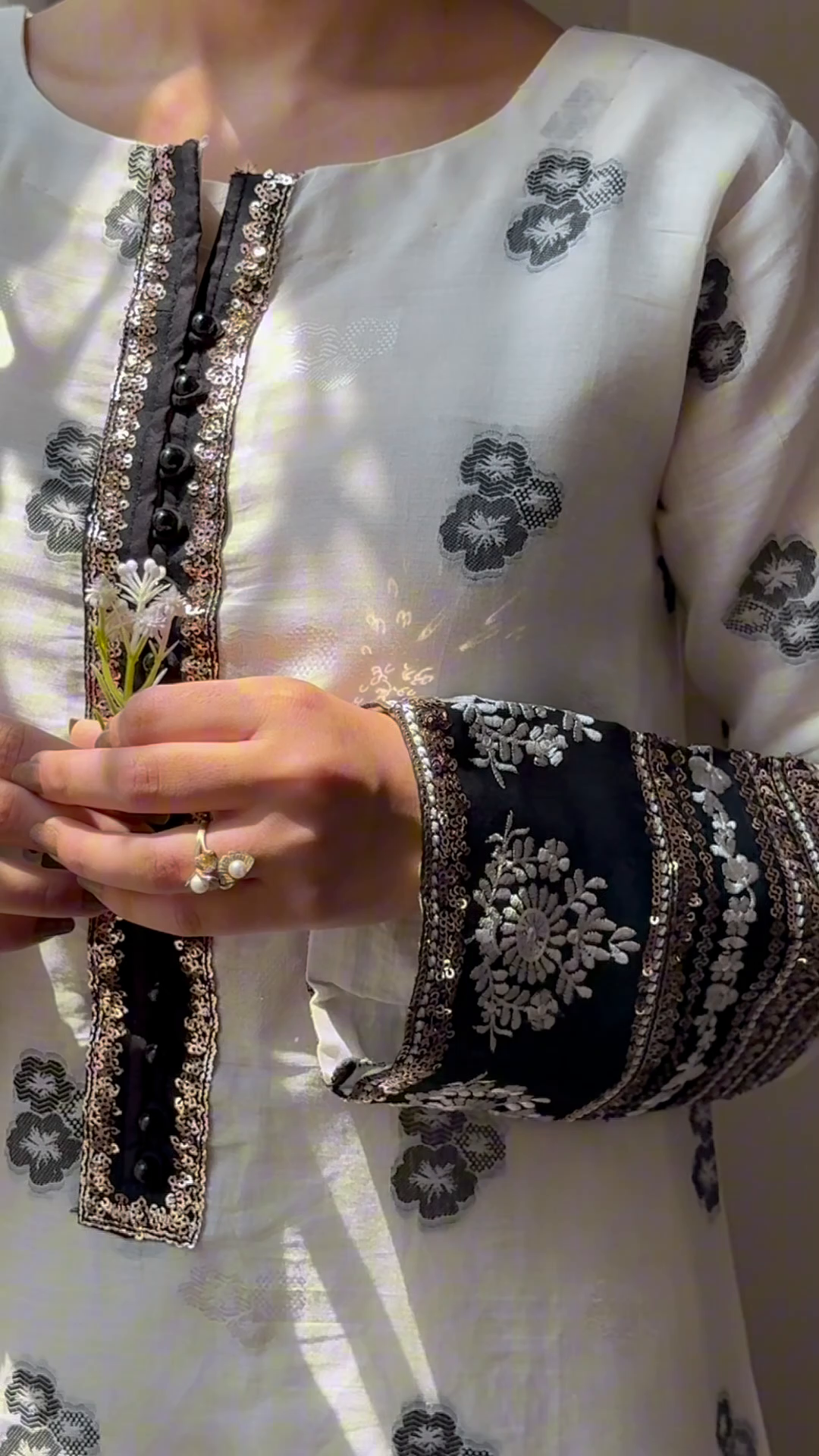 Jacquard Kurta Set in White