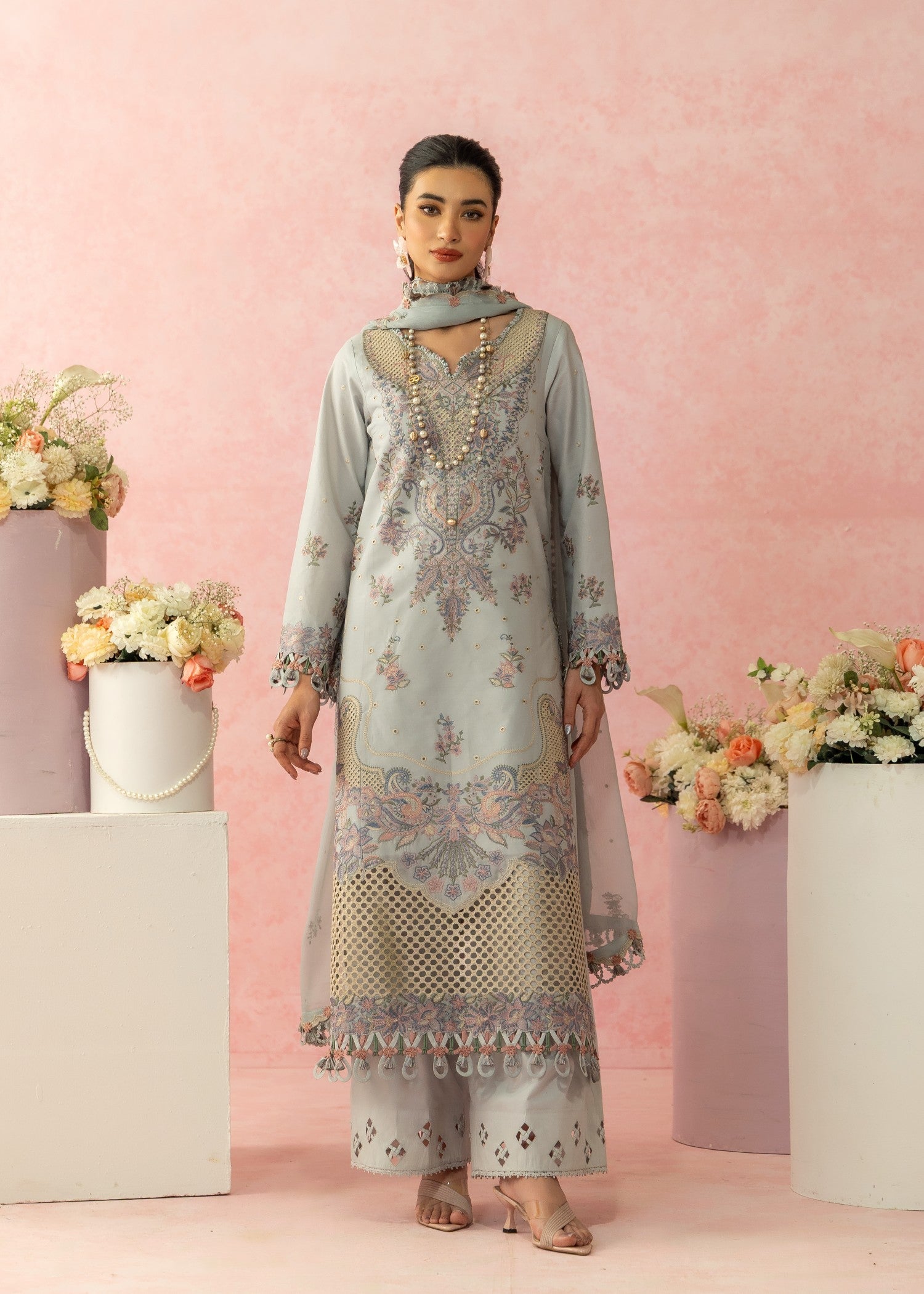 AJULW-01-3 - Embroidered Lawn Stitched Pcs