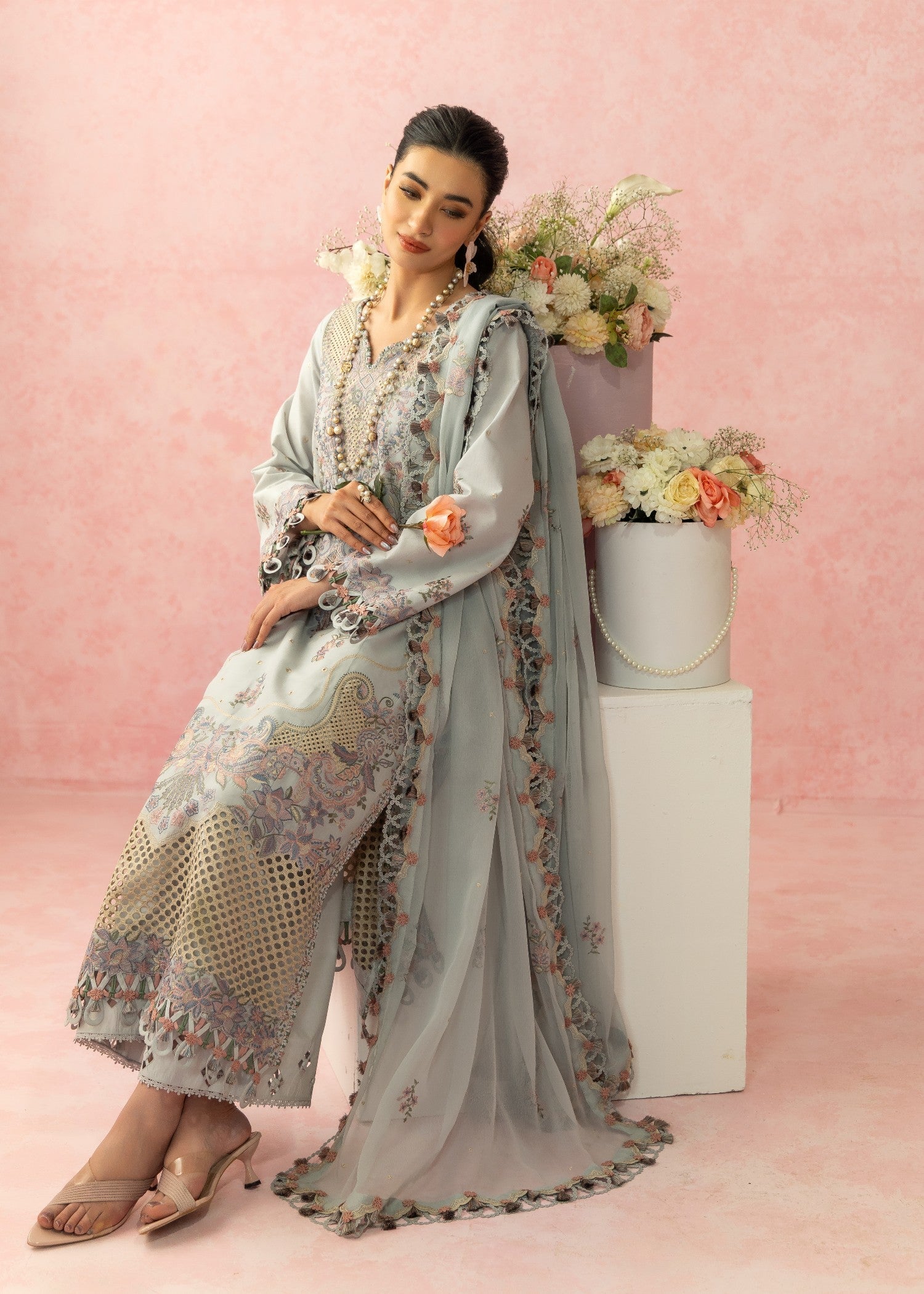 AJULW-01-3 - Embroidered Lawn Stitched Pcs