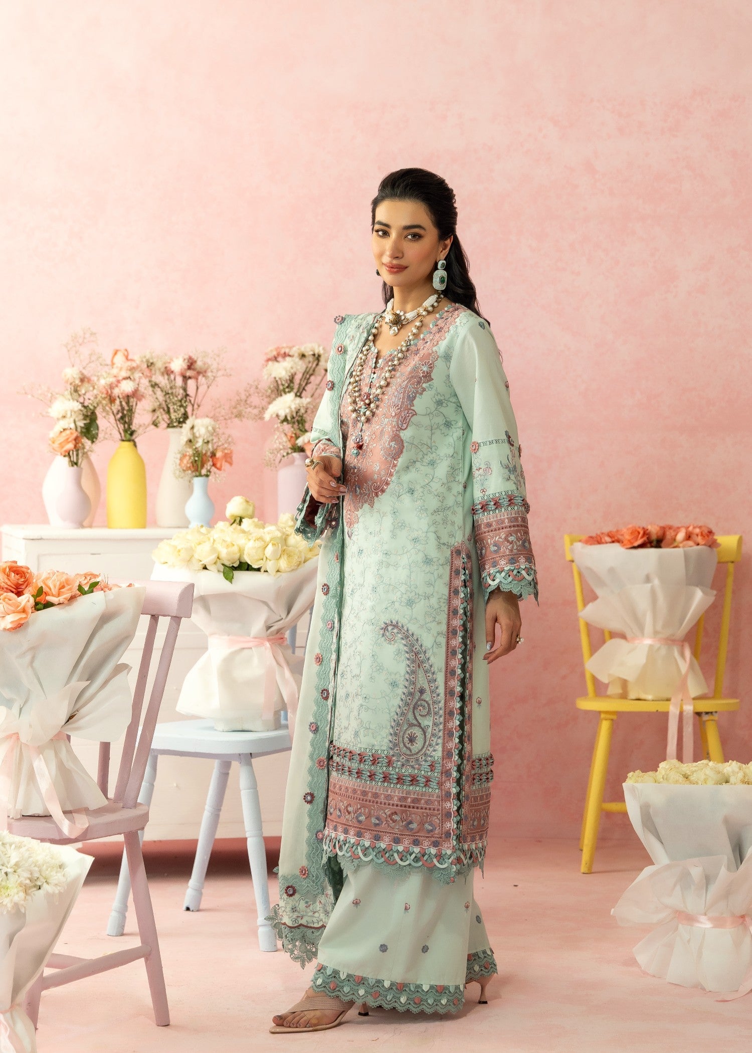AJULW-08-3 - Embroidered Lawn Stitched Pcs