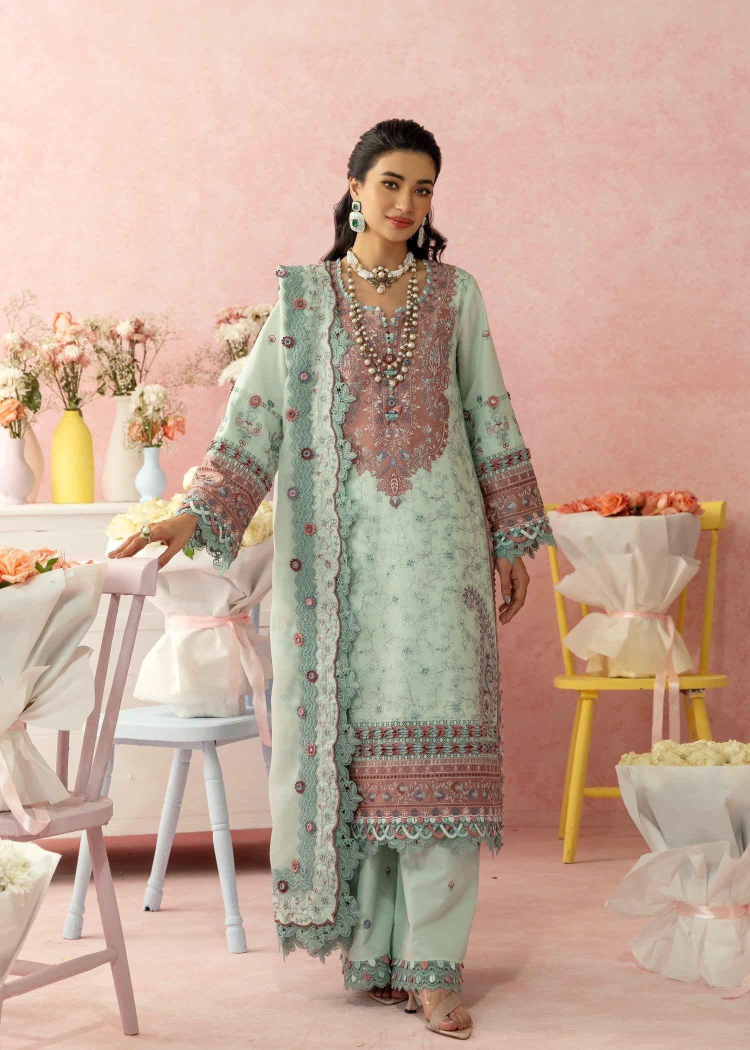 AJULW-08-3 - Embroidered Lawn Stitched Pcs