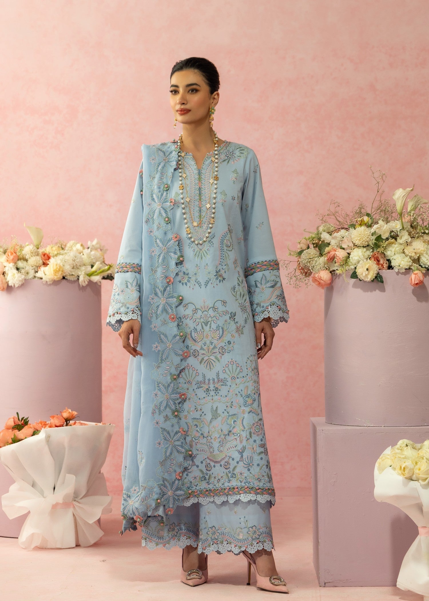 AJULW-10-3 - Embroidered Lawn Stitched Pcs