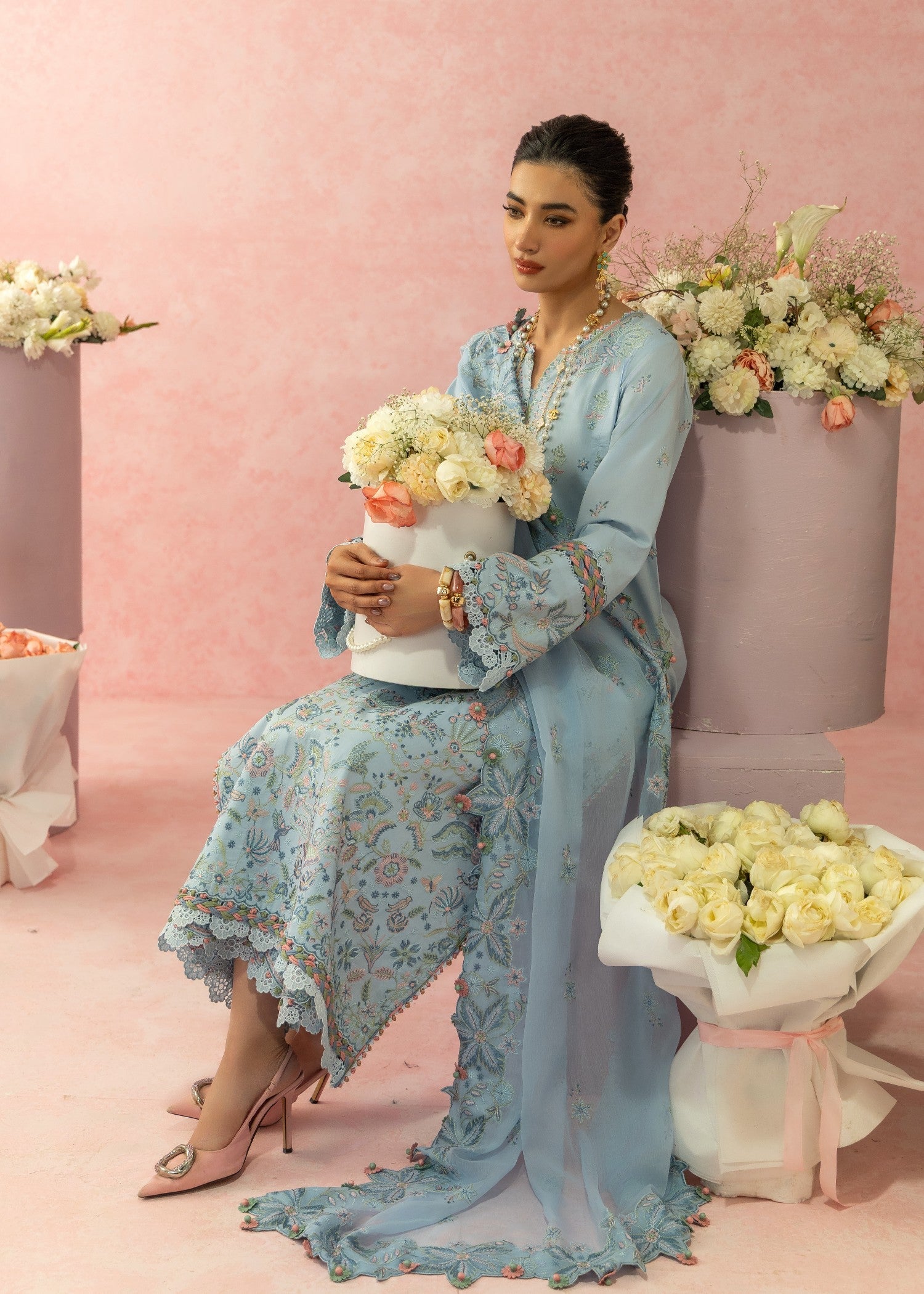 AJULW-10-3 - Embroidered Lawn Stitched Pcs