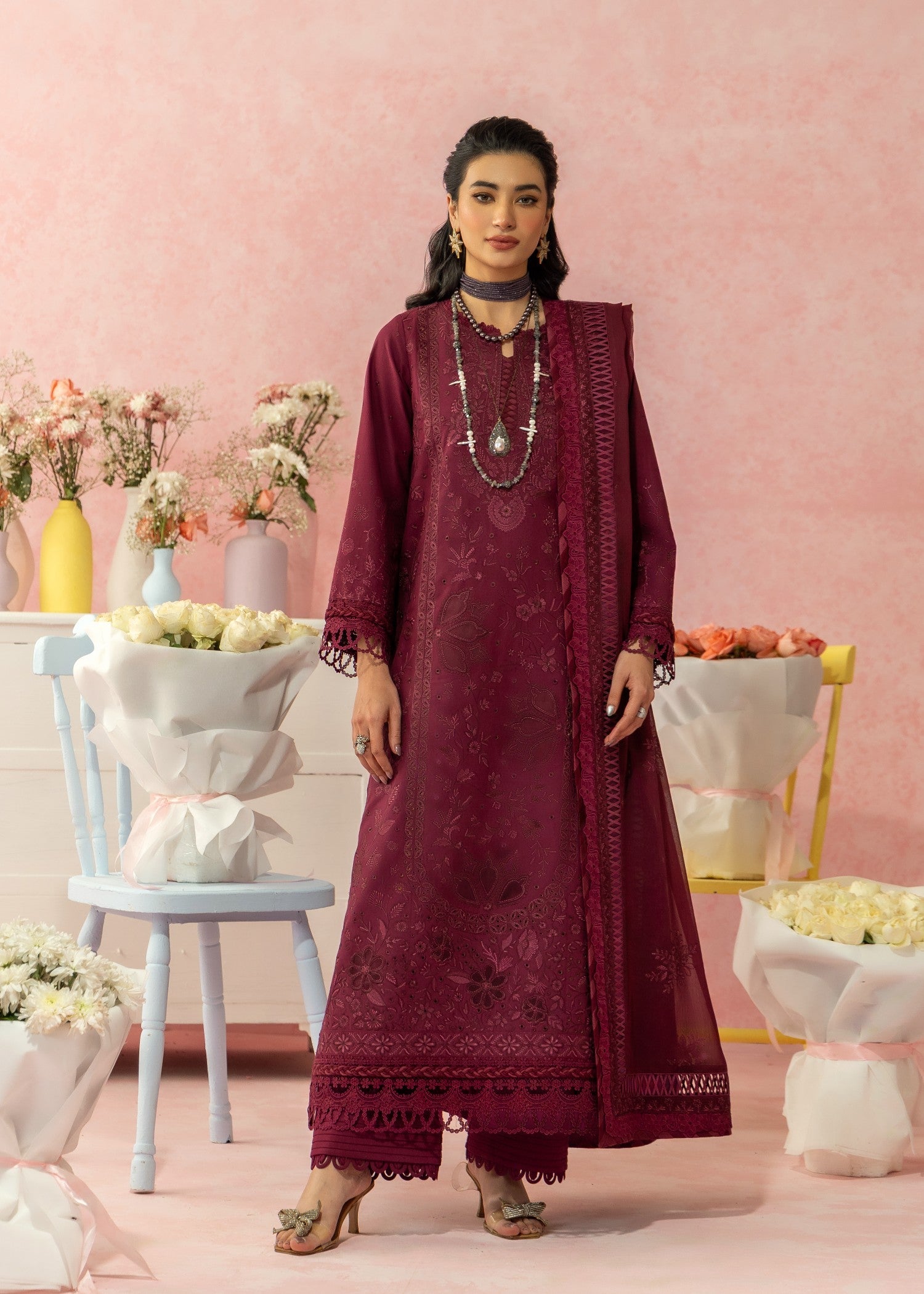 AJULW-12-3 - Embroidered Lawn Stitched Pcs
