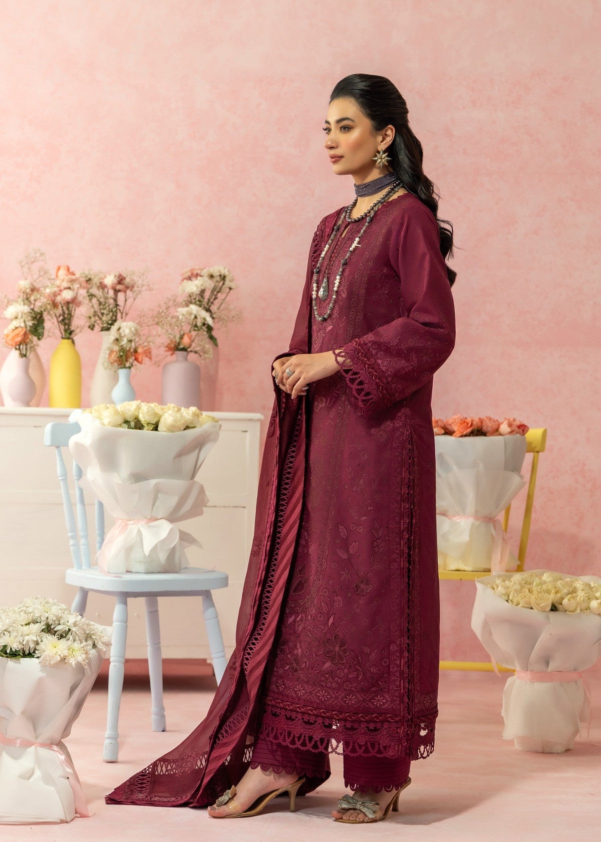 AJULW-12-3 - Embroidered Lawn Stitched Pcs