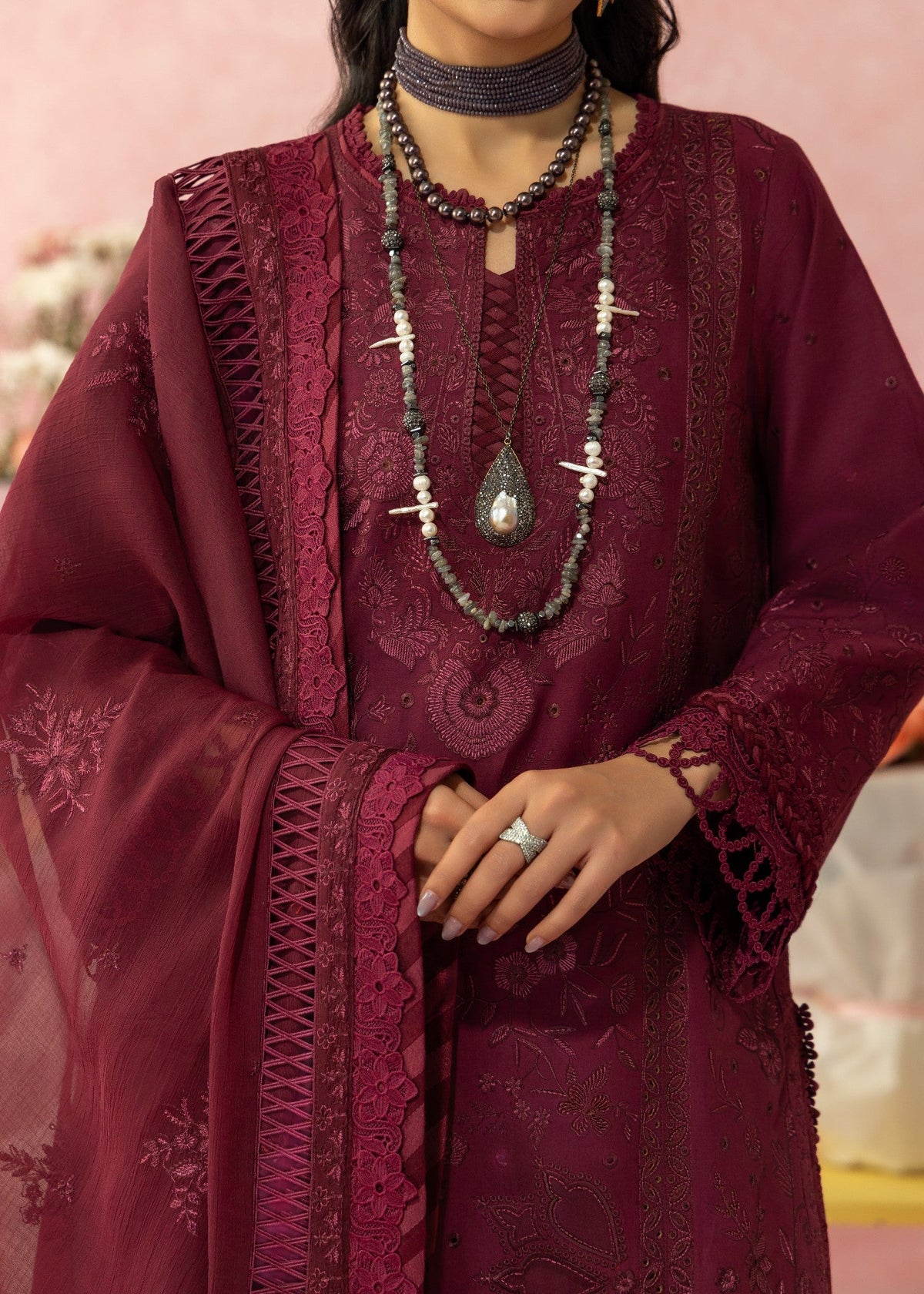 AJULW-12-3 - Embroidered Lawn Stitched Pcs