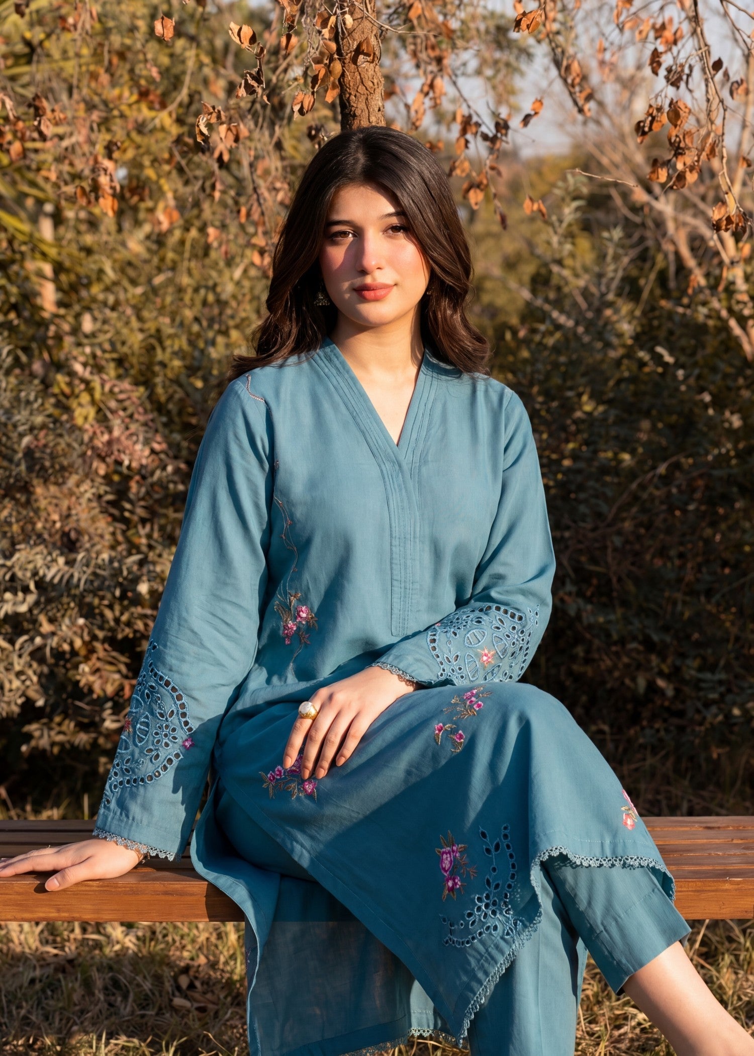 Lawn Kurta Set in Light blue