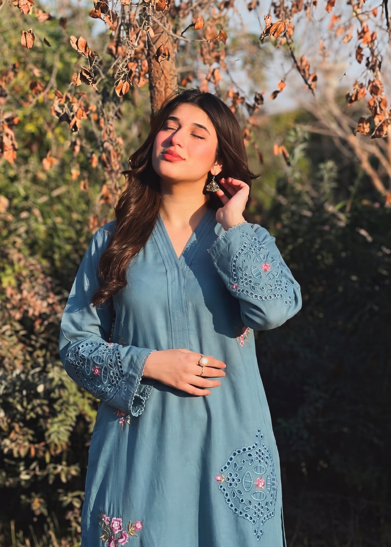 Lawn Kurta Set in Light blue