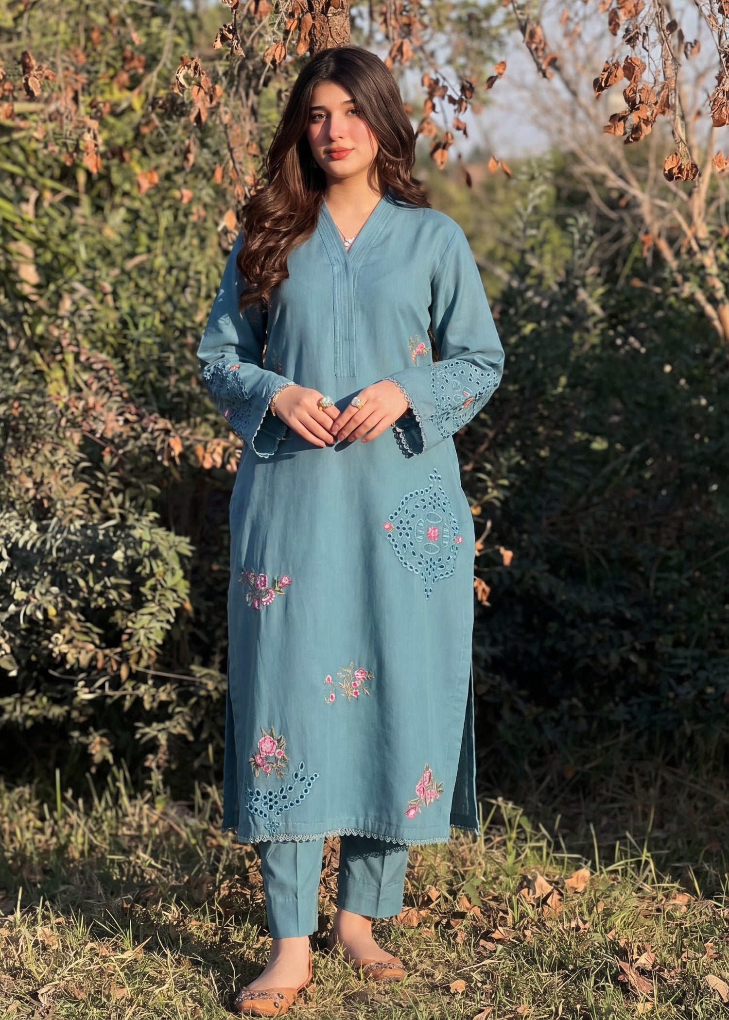 Lawn Kurta Set in Light blue