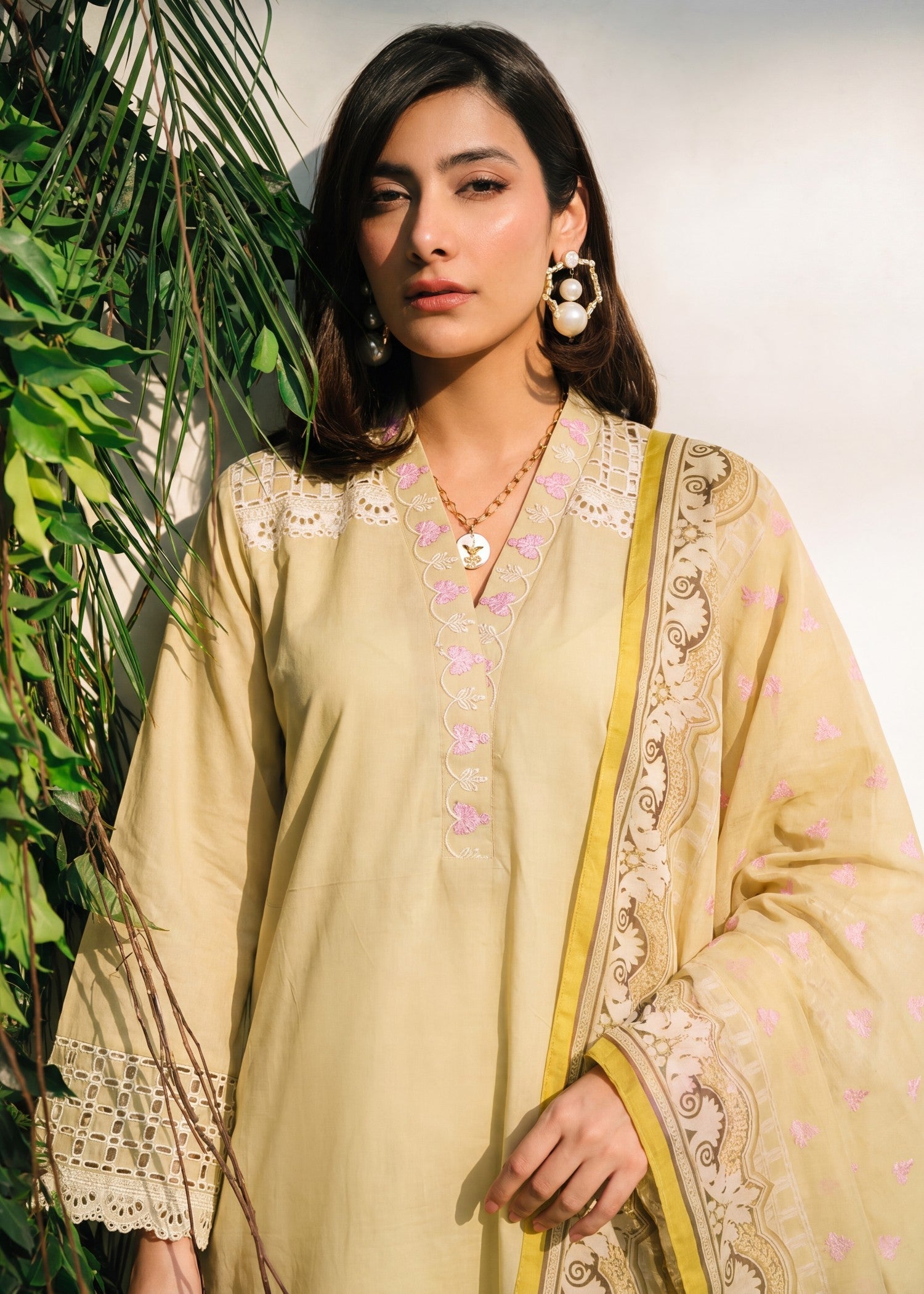 Lawn Kurta Set in Light yellow