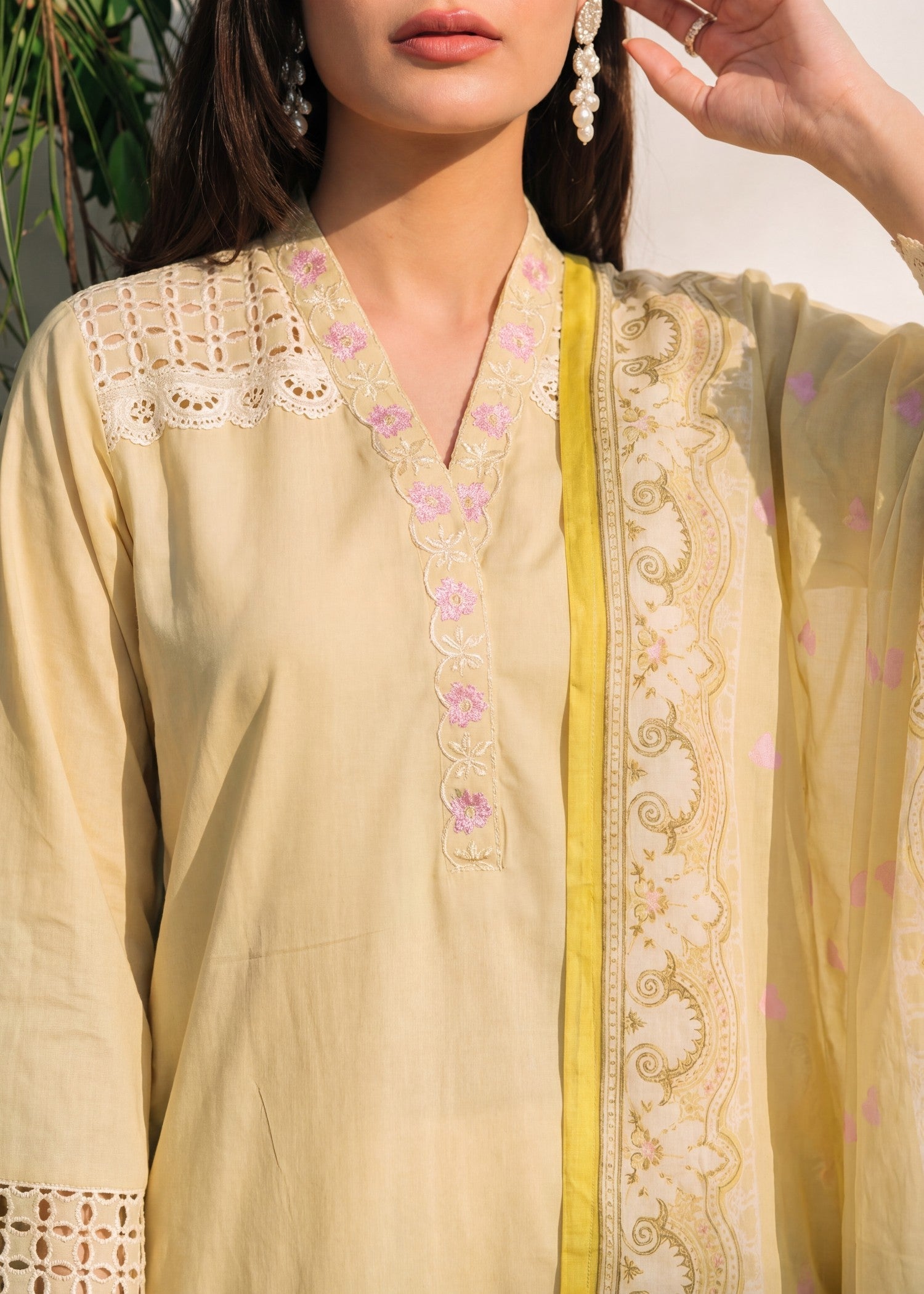 Lawn Kurta Set in Light yellow