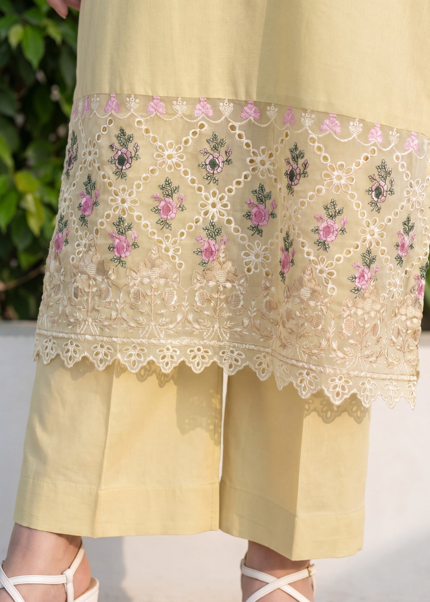 Lawn Kurta Set in Light yellow