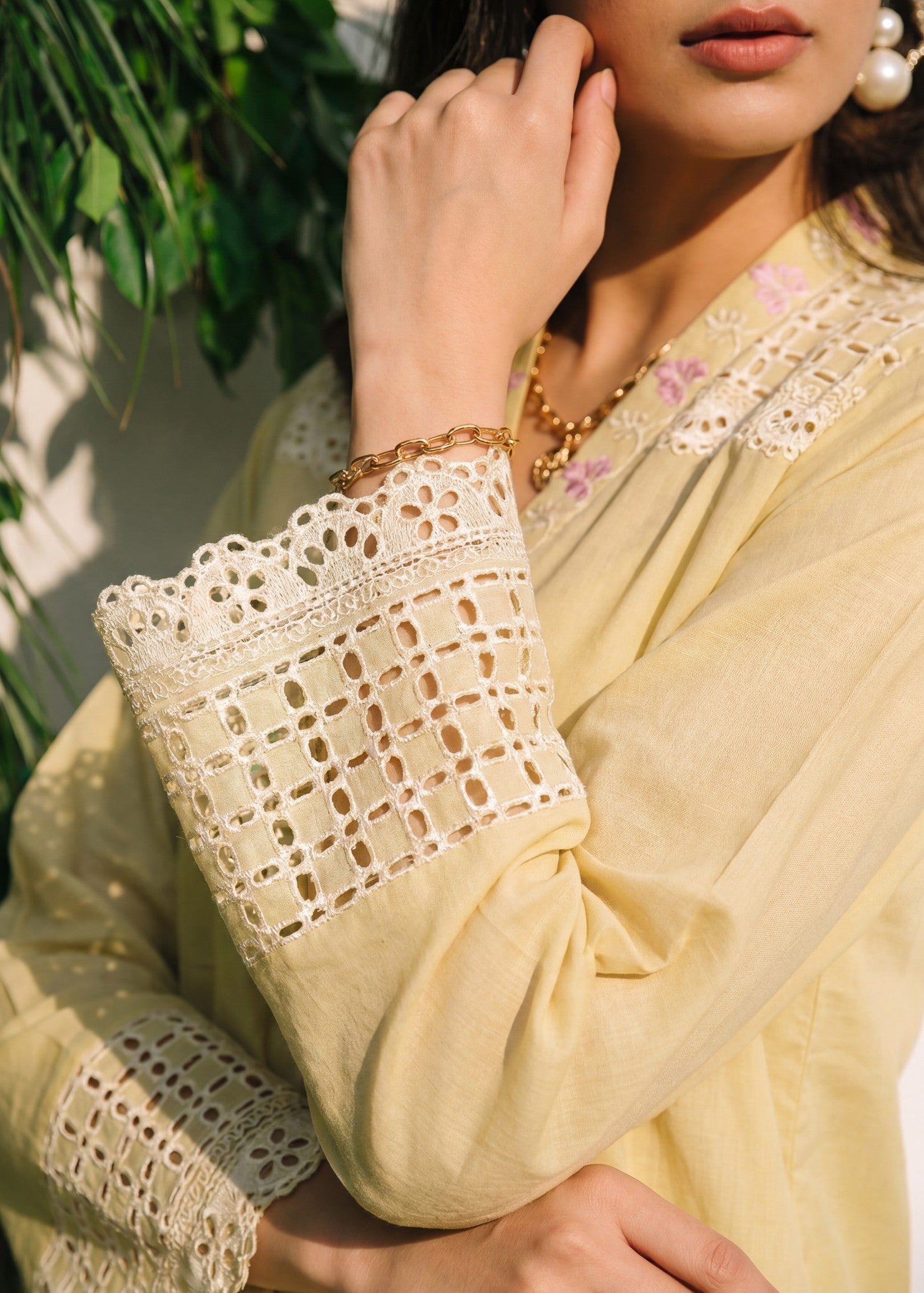 Lawn Kurta Set in Light yellow