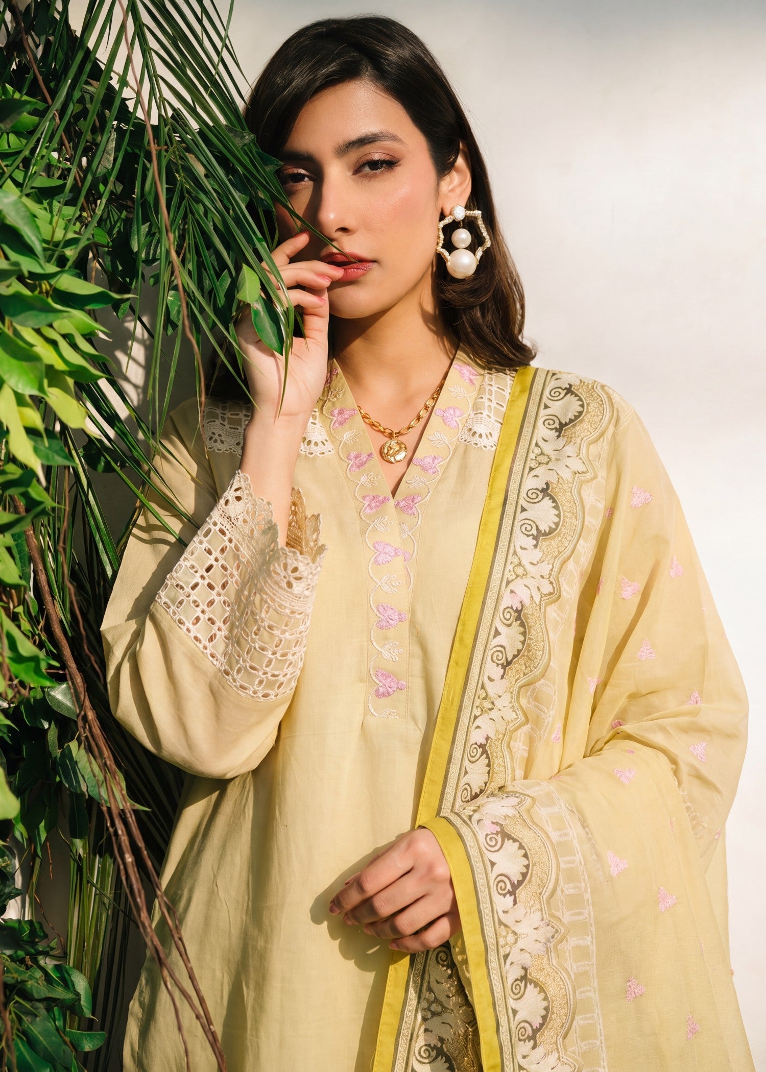 Lawn Kurta Set in Light yellow