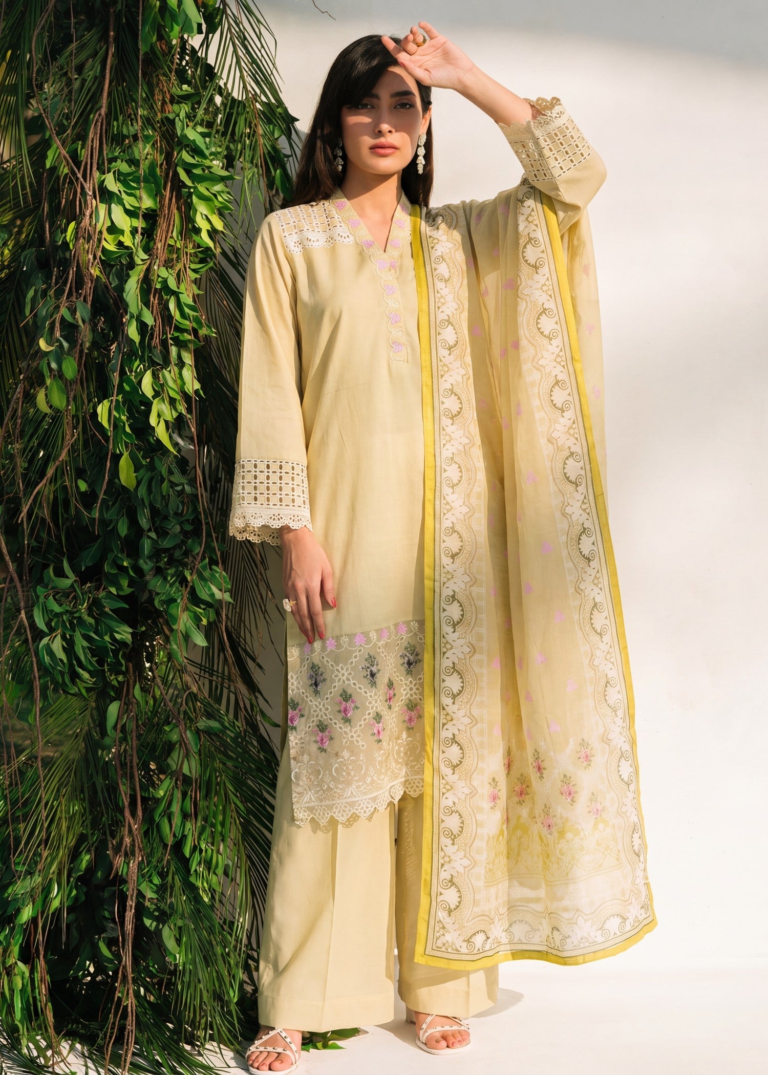 Lawn Kurta Set in Light yellow